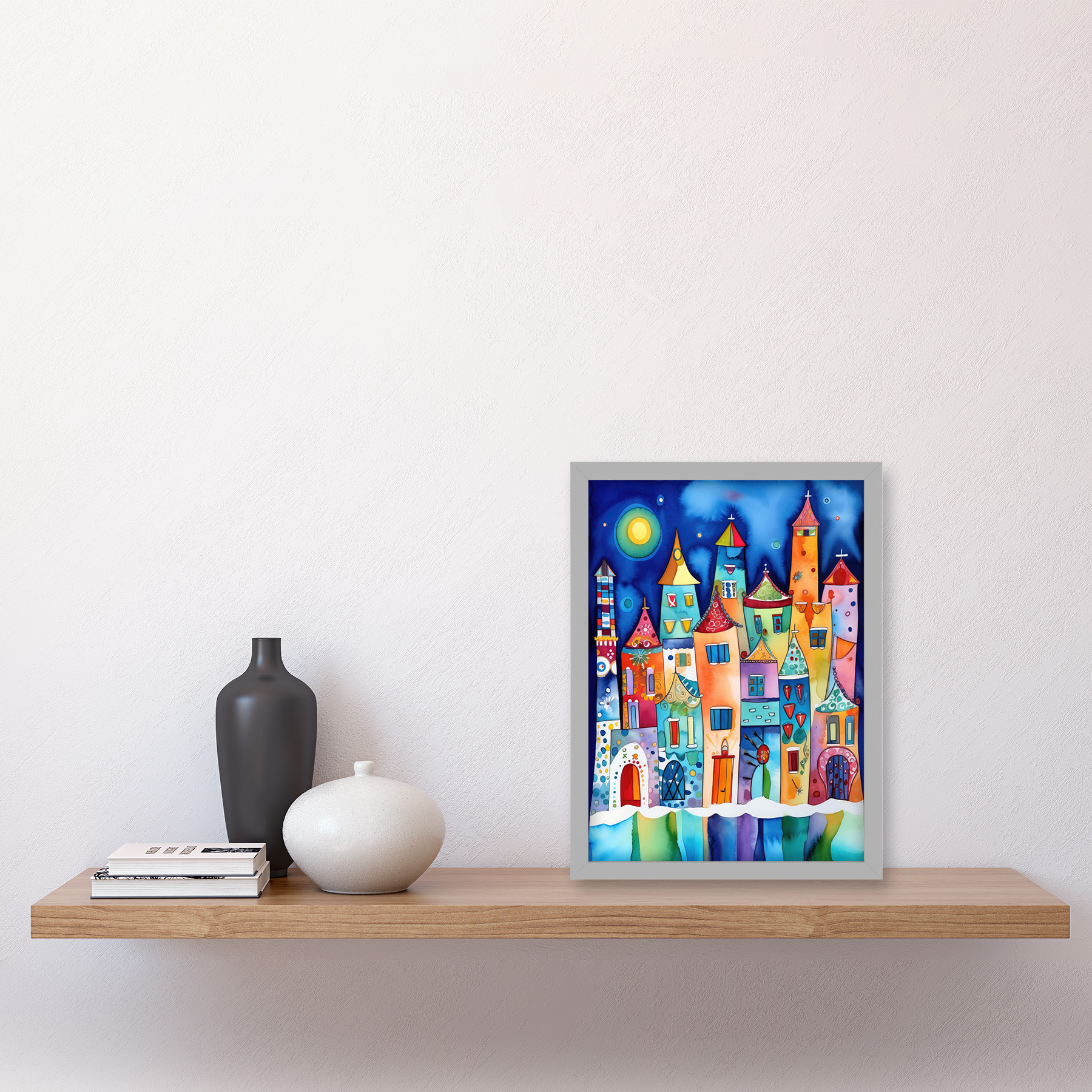 Mitternacht Abstrakte Stadt Moderne Volkskunst Gerahmtes Wandbild Bild Druck A4 - Bild 15 von 31