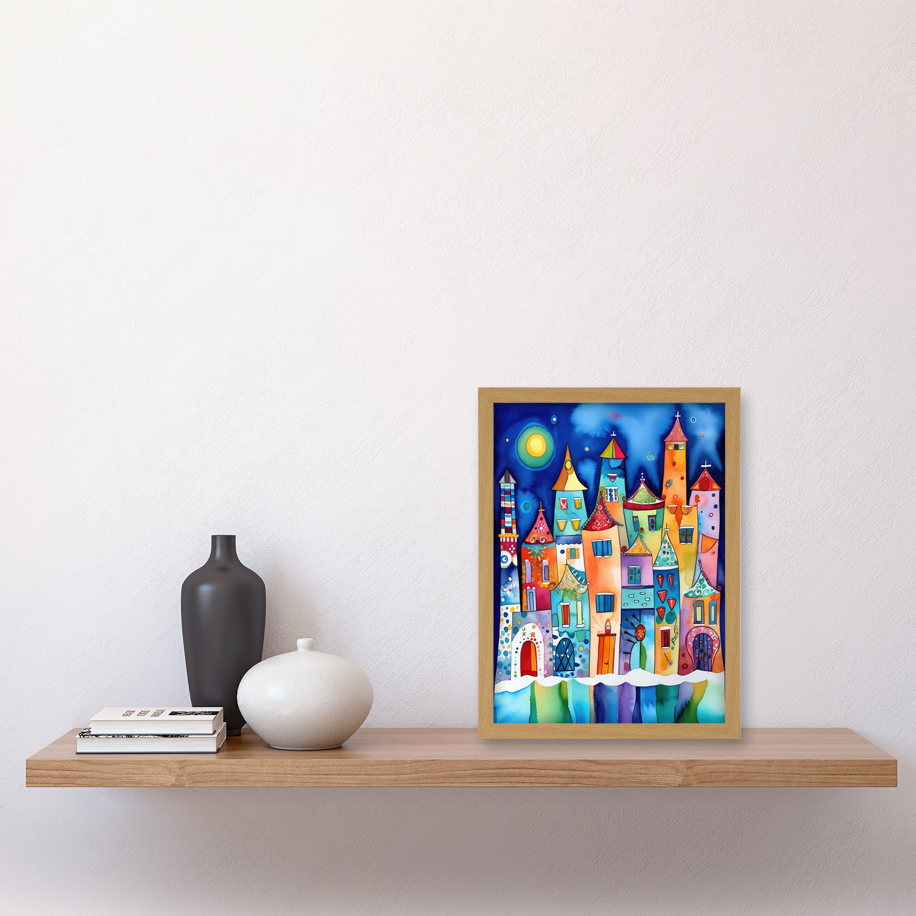 Mitternacht Abstrakte Stadt Moderne Volkskunst Gerahmtes Wandbild Bild Druck A4 - Bild 21 von 31