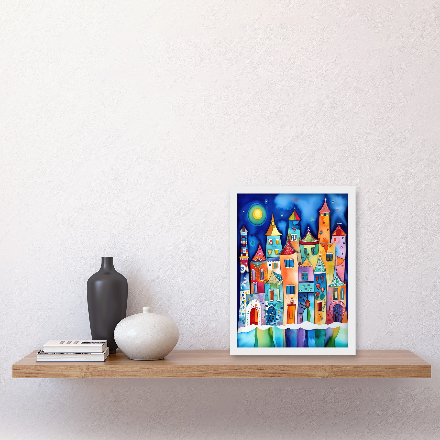 Mitternacht Abstrakte Stadt Moderne Volkskunst Gerahmtes Wandbild Bild Druck A4 - Bild 27 von 31