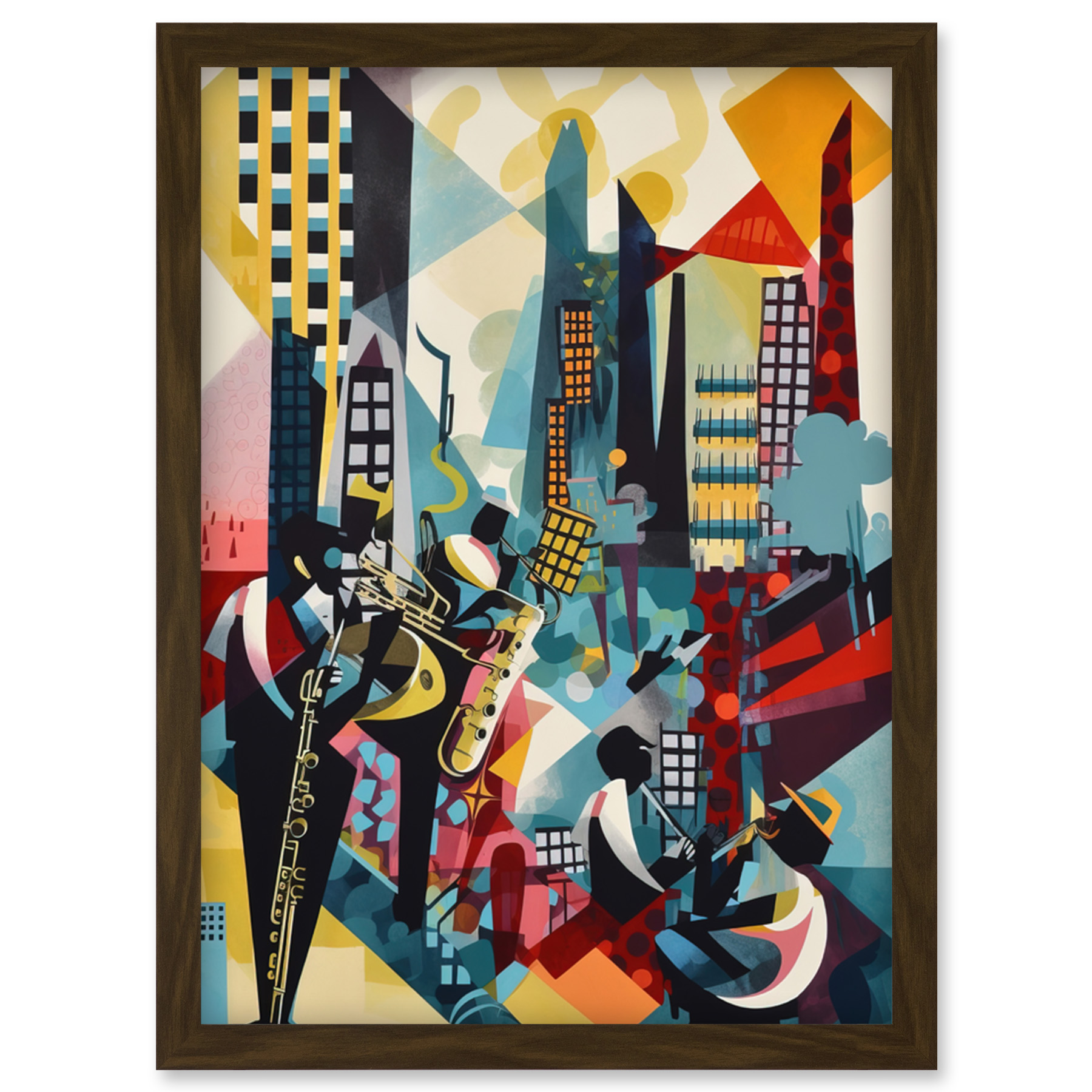 Jazz Musiker Stadt Landschaft Dach Abstrakt Gerahmt Wandbild Bild Druck A4 - Bild 8 von 31