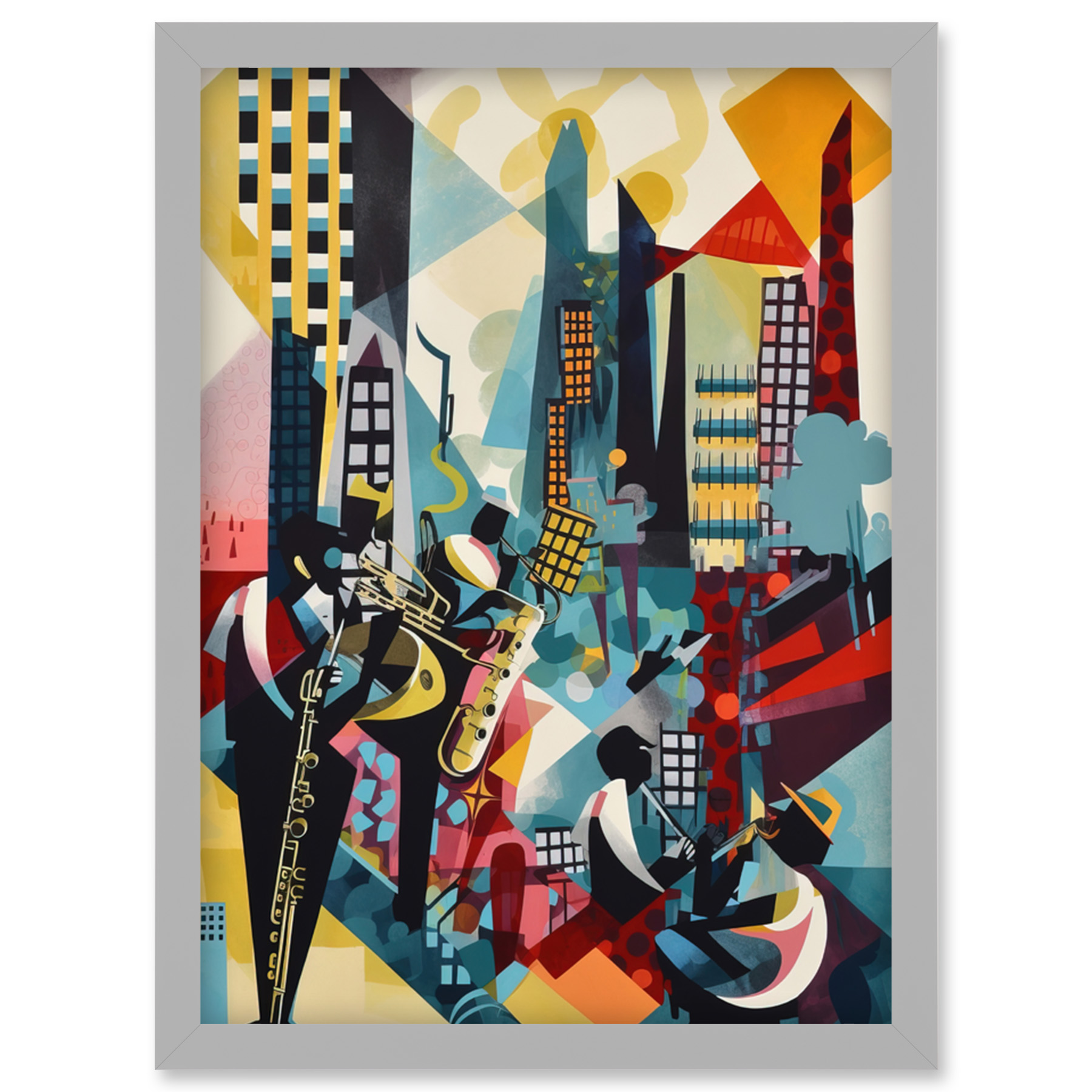 Jazz Musiker Stadt Landschaft Dach Abstrakt Gerahmt Wandbild Bild Druck A4 - Bild 14 von 31
