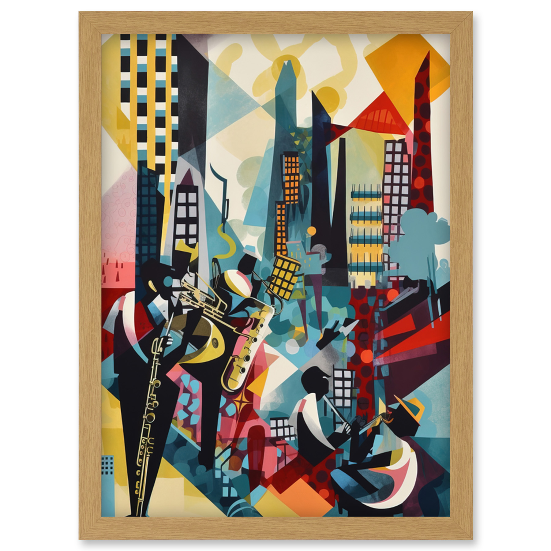 Jazz Musiker Stadt Landschaft Dach Abstrakt Gerahmt Wandbild Bild Druck A4 - Bild 20 von 31