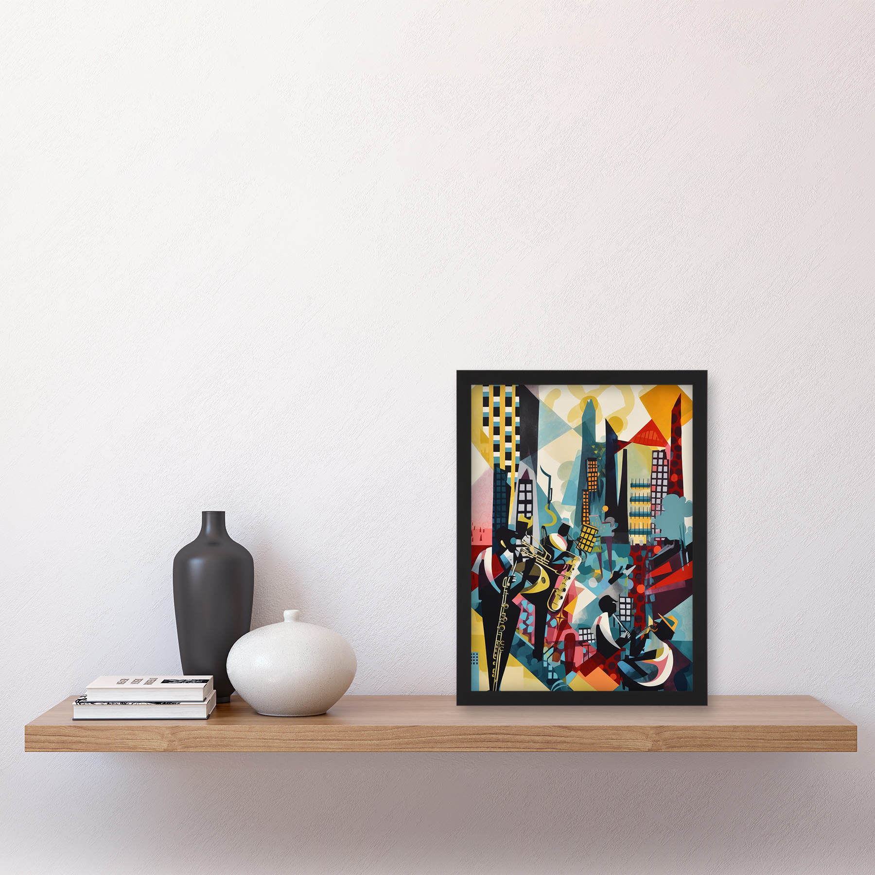 Jazz Musiker Stadt Landschaft Dach Abstrakt Gerahmt Wandbild Bild Druck A4 - Bild 3 von 31