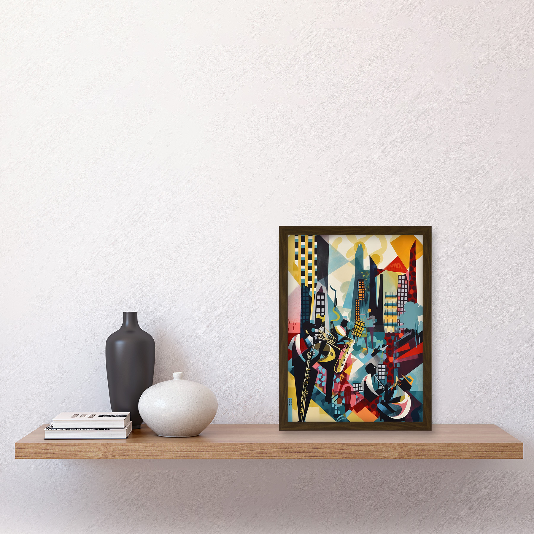 Jazz Musiker Stadt Landschaft Dach Abstrakt Gerahmt Wandbild Bild Druck A4 - Bild 9 von 31