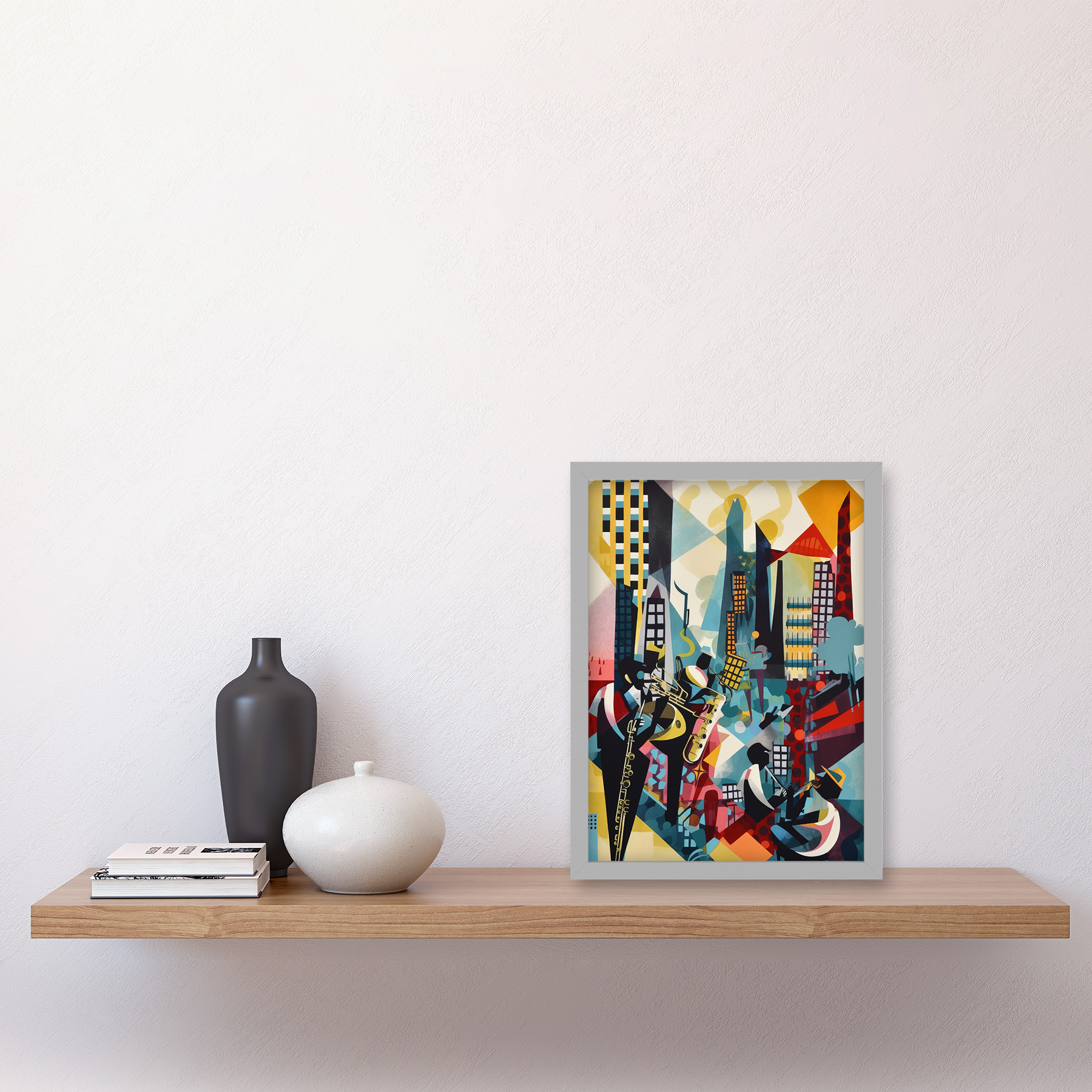 Jazz Musiker Stadt Landschaft Dach Abstrakt Gerahmt Wandbild Bild Druck A4 - Bild 15 von 31