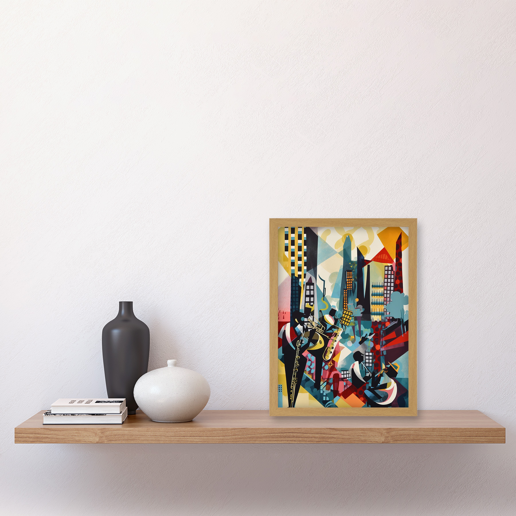 Jazz Musiker Stadt Landschaft Dach Abstrakt Gerahmt Wandbild Bild Druck A4 - Bild 21 von 31