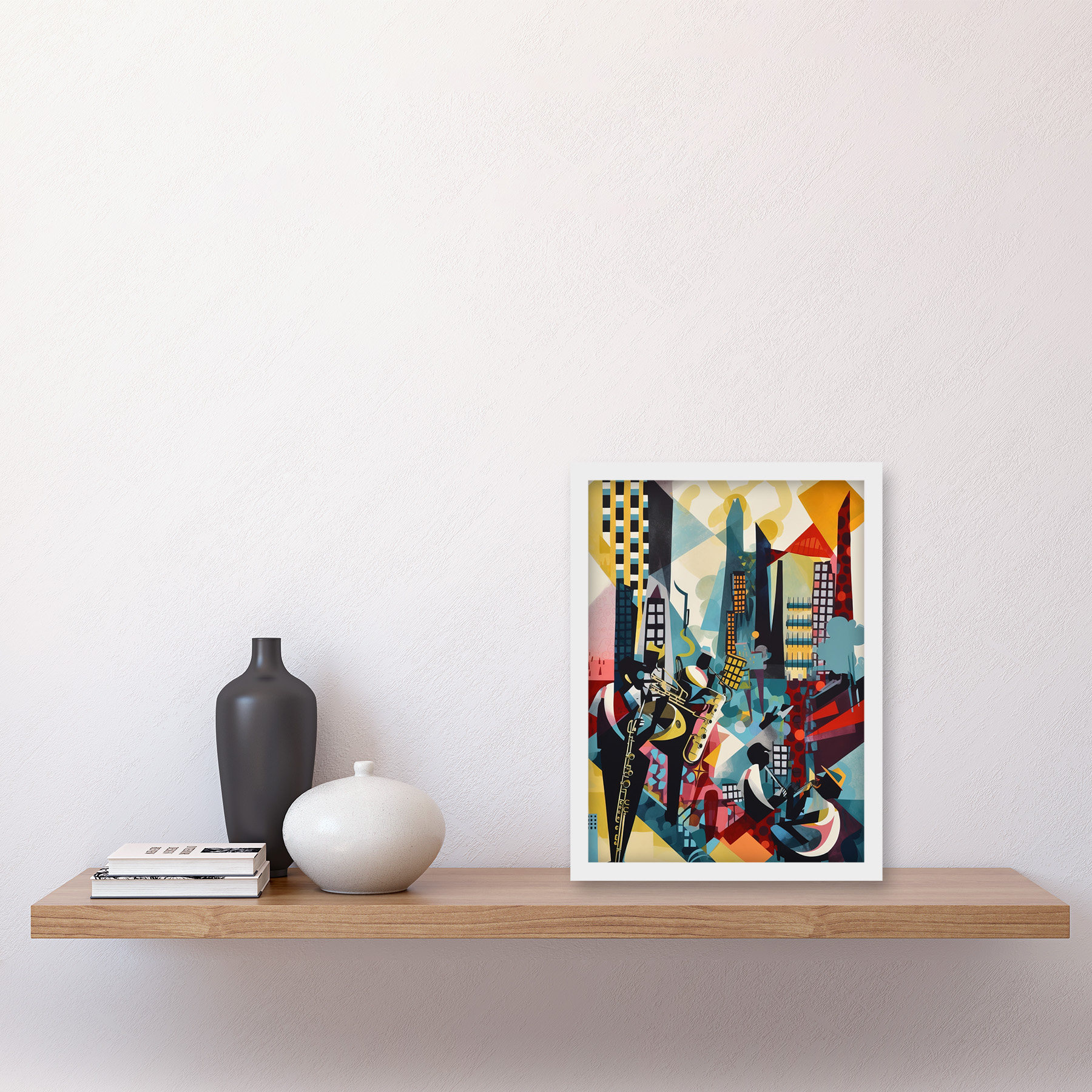 Jazz Musiker Stadt Landschaft Dach Abstrakt Gerahmt Wandbild Bild Druck A4 - Bild 27 von 31