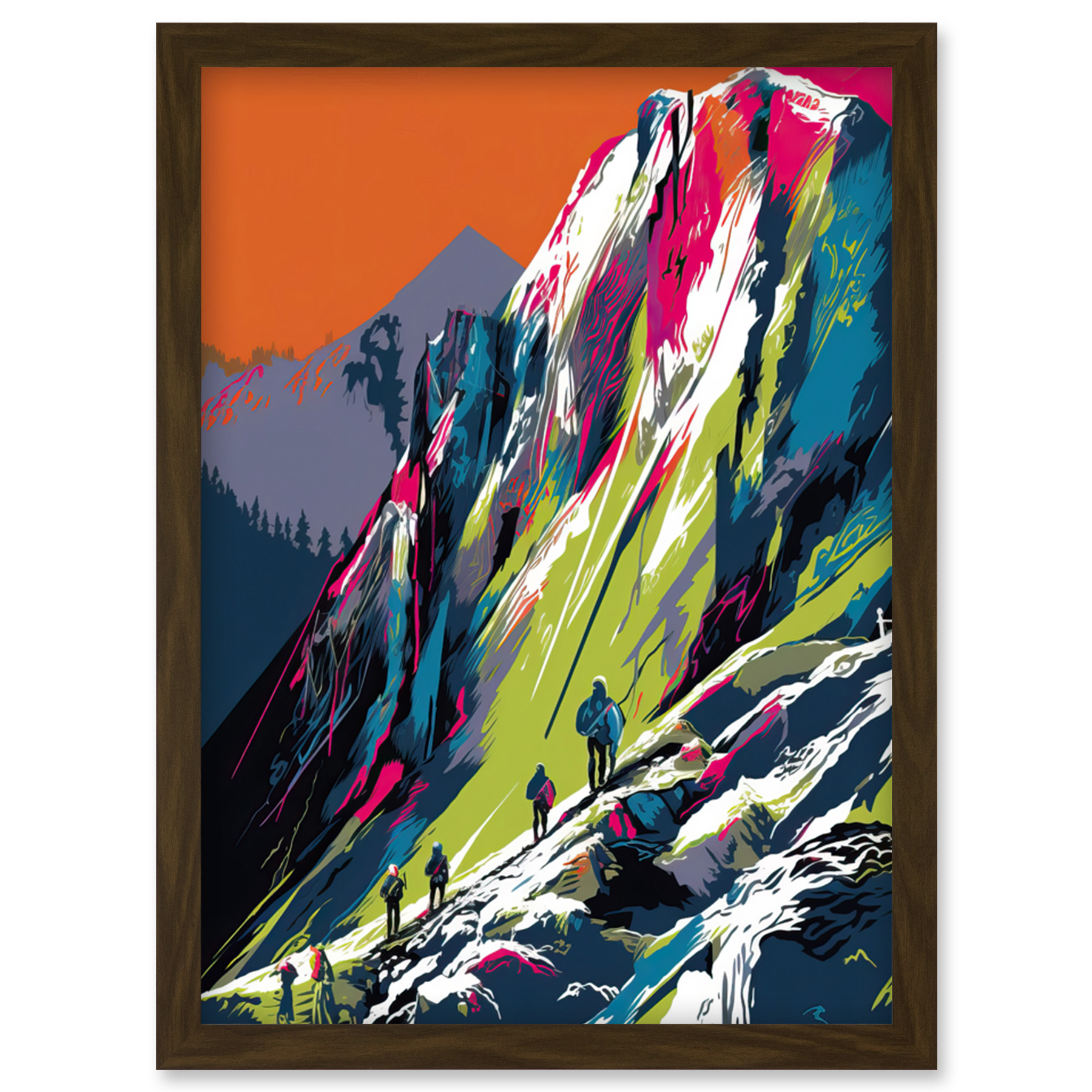 Hikers on Helvellyn Mountain Ridge Landscape Framed Wall Art Picture Print A4