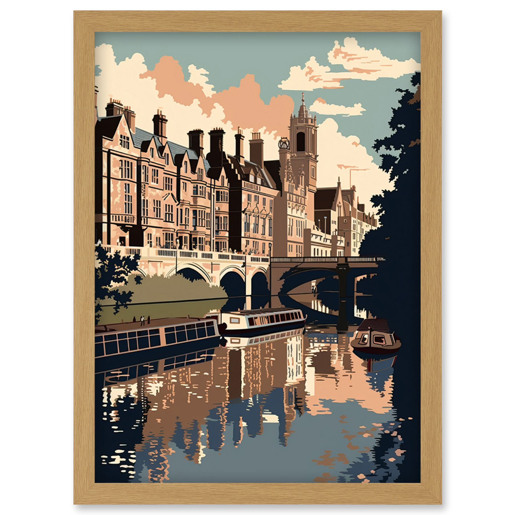 River Cam and University of Cambridge Buildings Framed Wall Art Picture Print A4