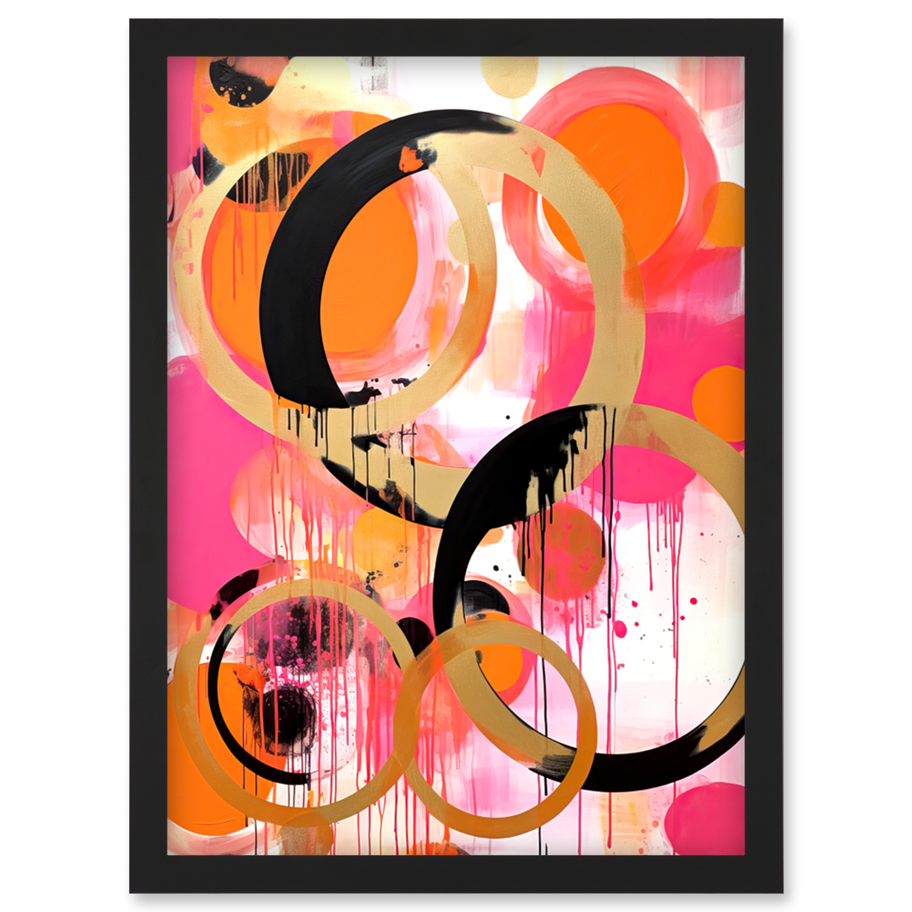 Abstrakte Kreise Gemälde hell geometrisch Tropffarbe gerahmt Wandkunstdruck A4 - Bild 2 von 31