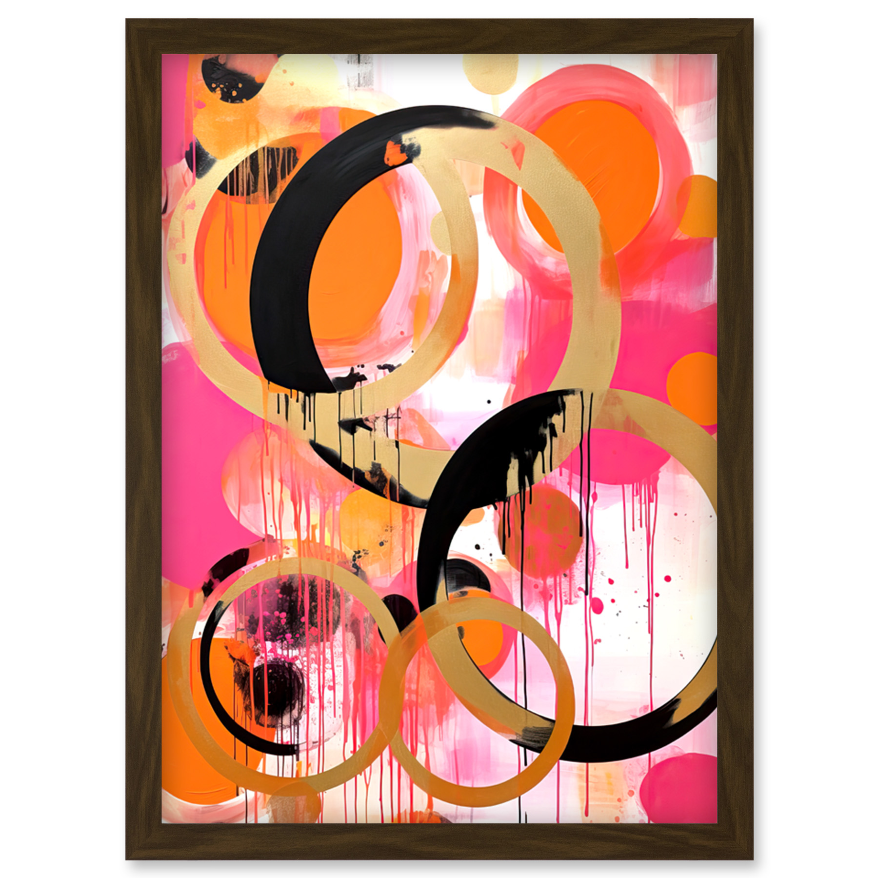 Abstrakte Kreise Gemälde hell geometrisch Tropffarbe gerahmt Wandkunstdruck A4 - Bild 8 von 31