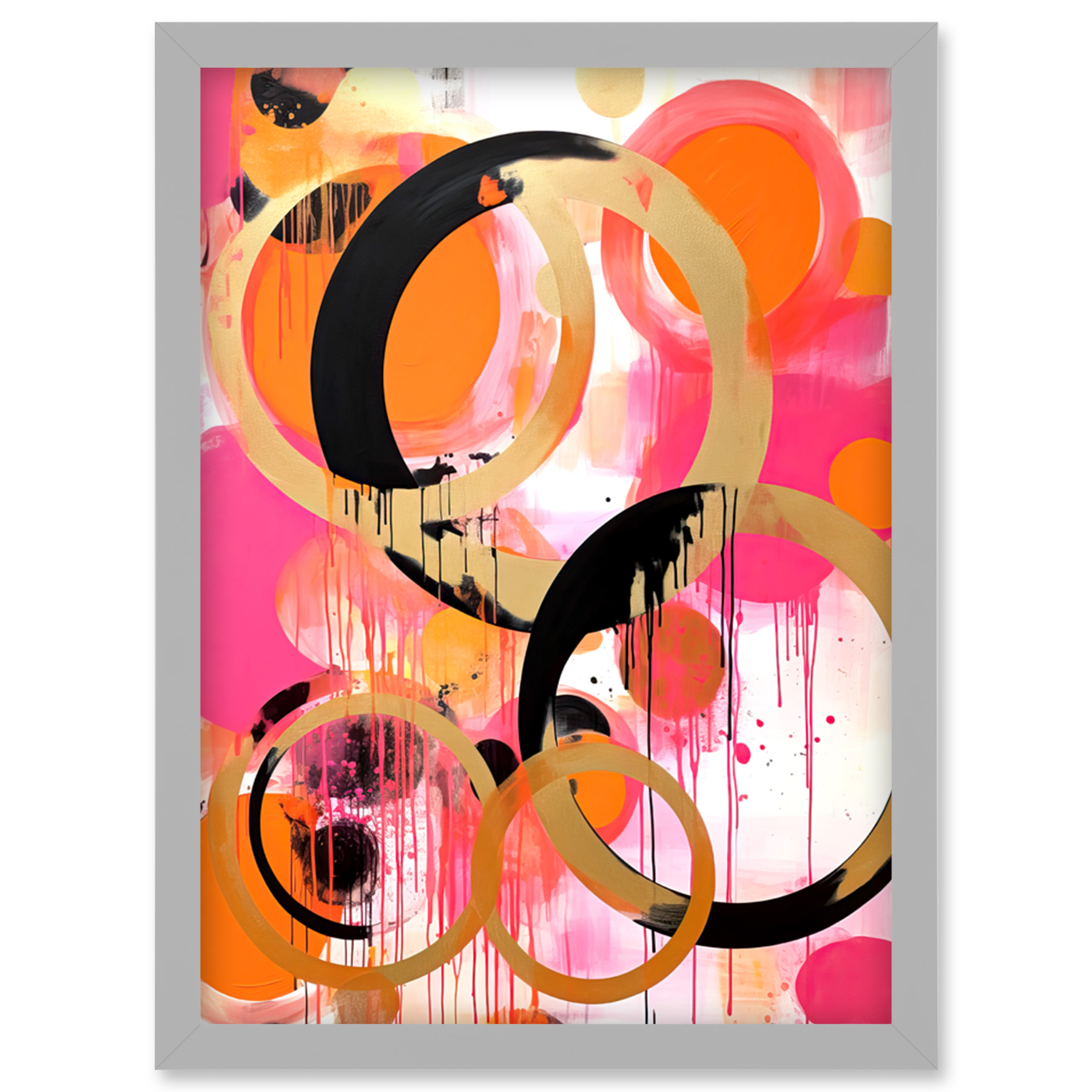 Abstrakte Kreise Gemälde hell geometrisch Tropffarbe gerahmt Wandkunstdruck A4 - Bild 14 von 31
