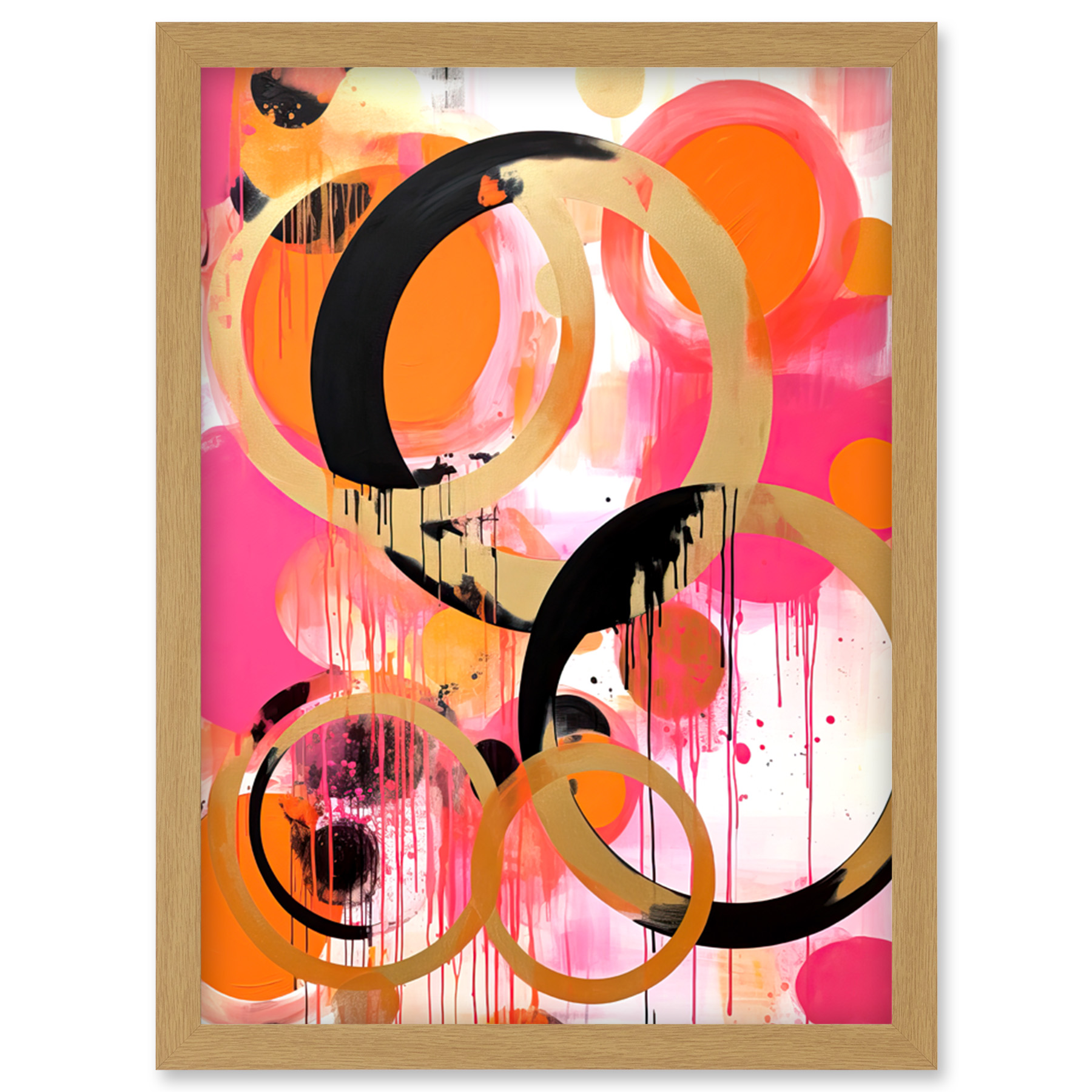 Abstrakte Kreise Gemälde hell geometrisch Tropffarbe gerahmt Wandkunstdruck A4 - Bild 20 von 31