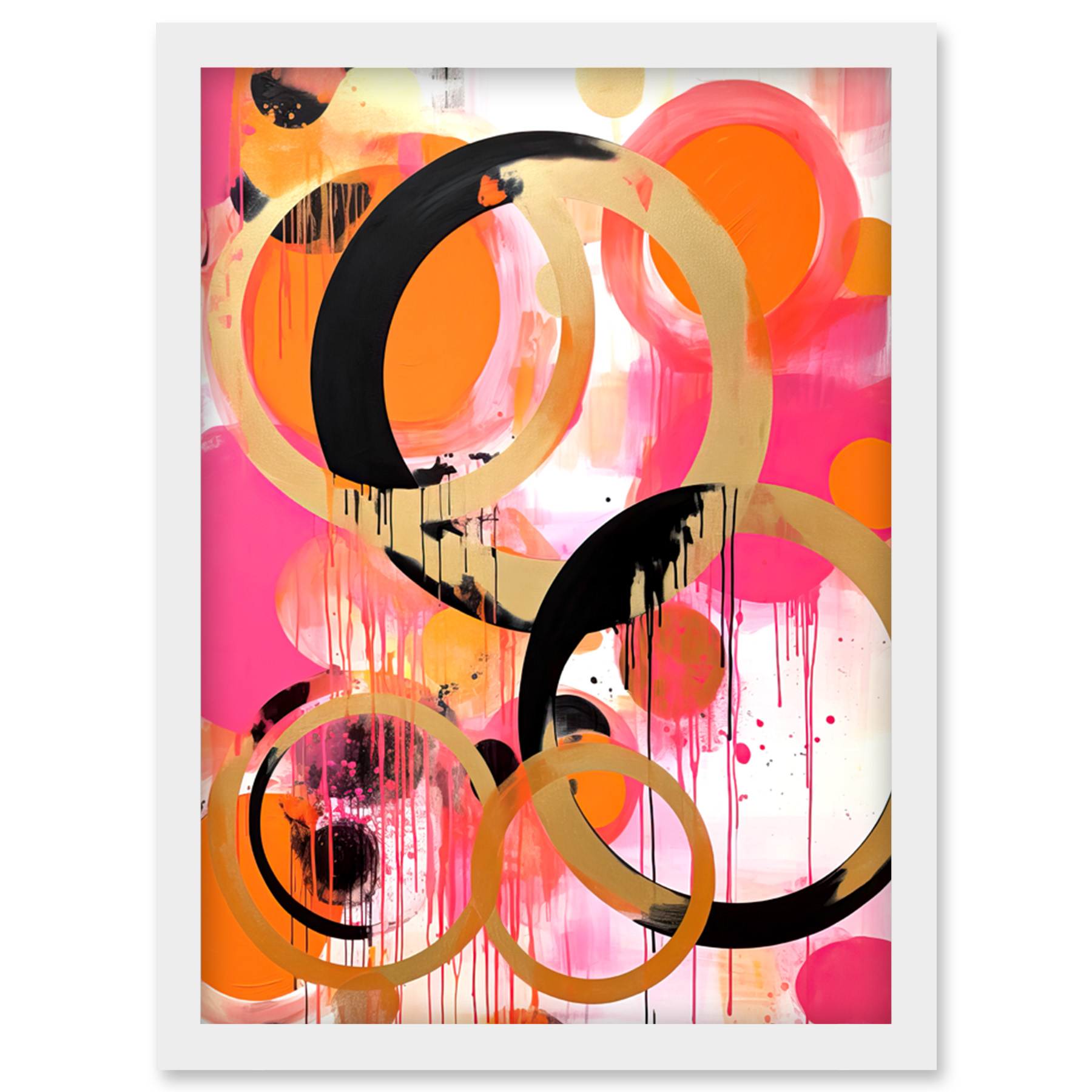 Abstrakte Kreise Gemälde hell geometrisch Tropffarbe gerahmt Wandkunstdruck A4 - Bild 26 von 31