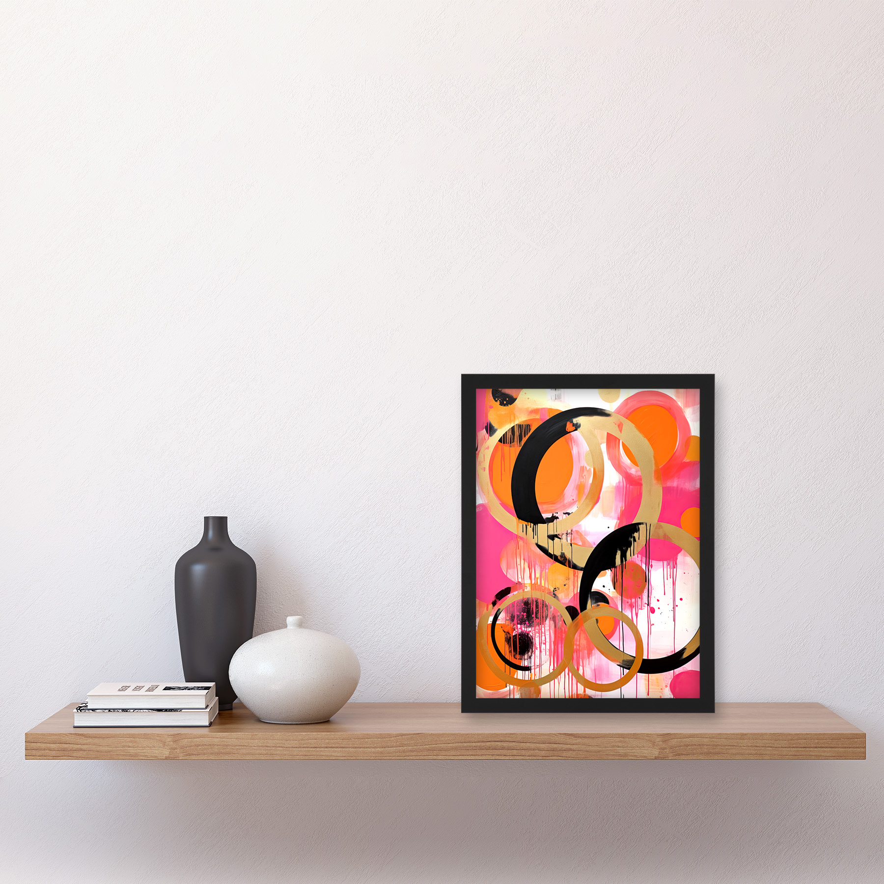 Abstrakte Kreise Gemälde hell geometrisch Tropffarbe gerahmt Wandkunstdruck A4 - Bild 3 von 31