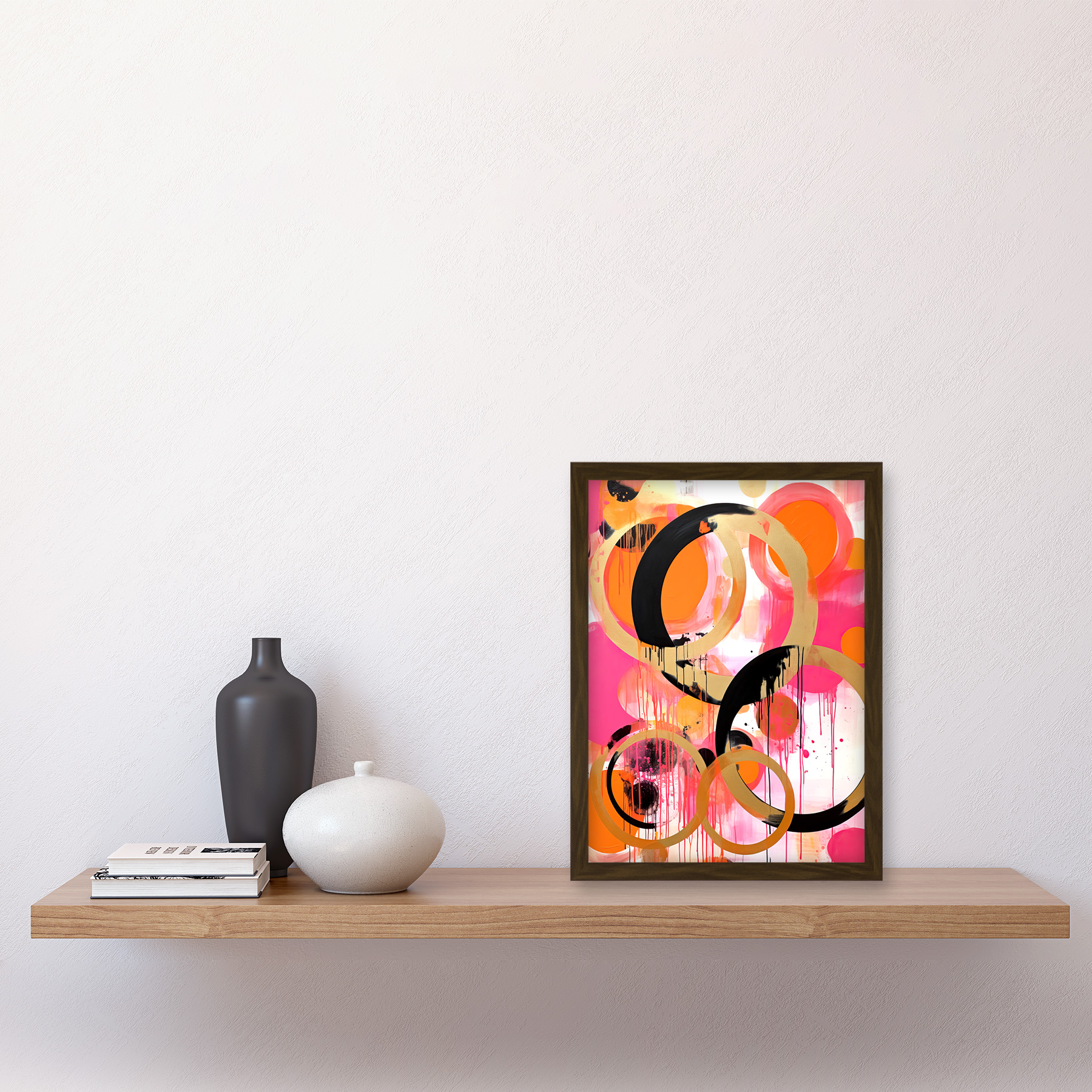 Abstrakte Kreise Gemälde hell geometrisch Tropffarbe gerahmt Wandkunstdruck A4 - Bild 9 von 31