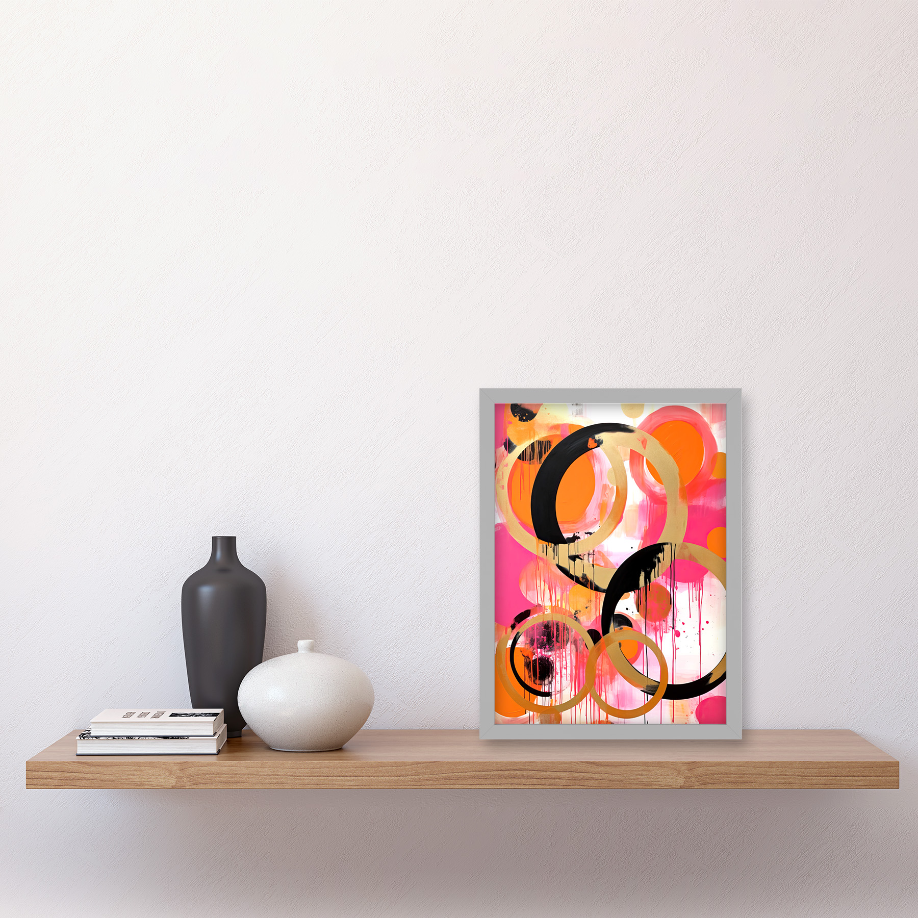 Abstrakte Kreise Gemälde hell geometrisch Tropffarbe gerahmt Wandkunstdruck A4 - Bild 15 von 31