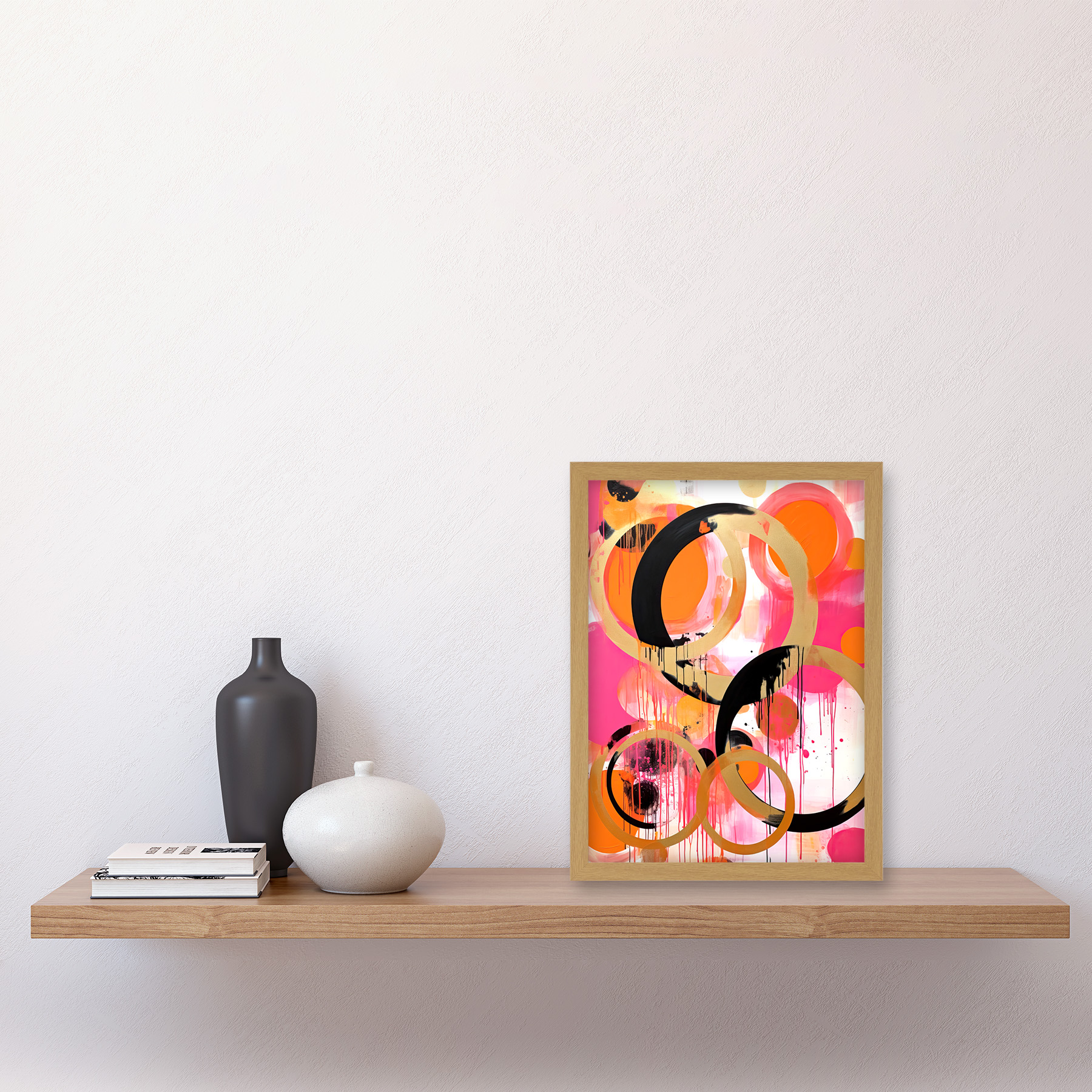 Abstrakte Kreise Gemälde hell geometrisch Tropffarbe gerahmt Wandkunstdruck A4 - Bild 21 von 31