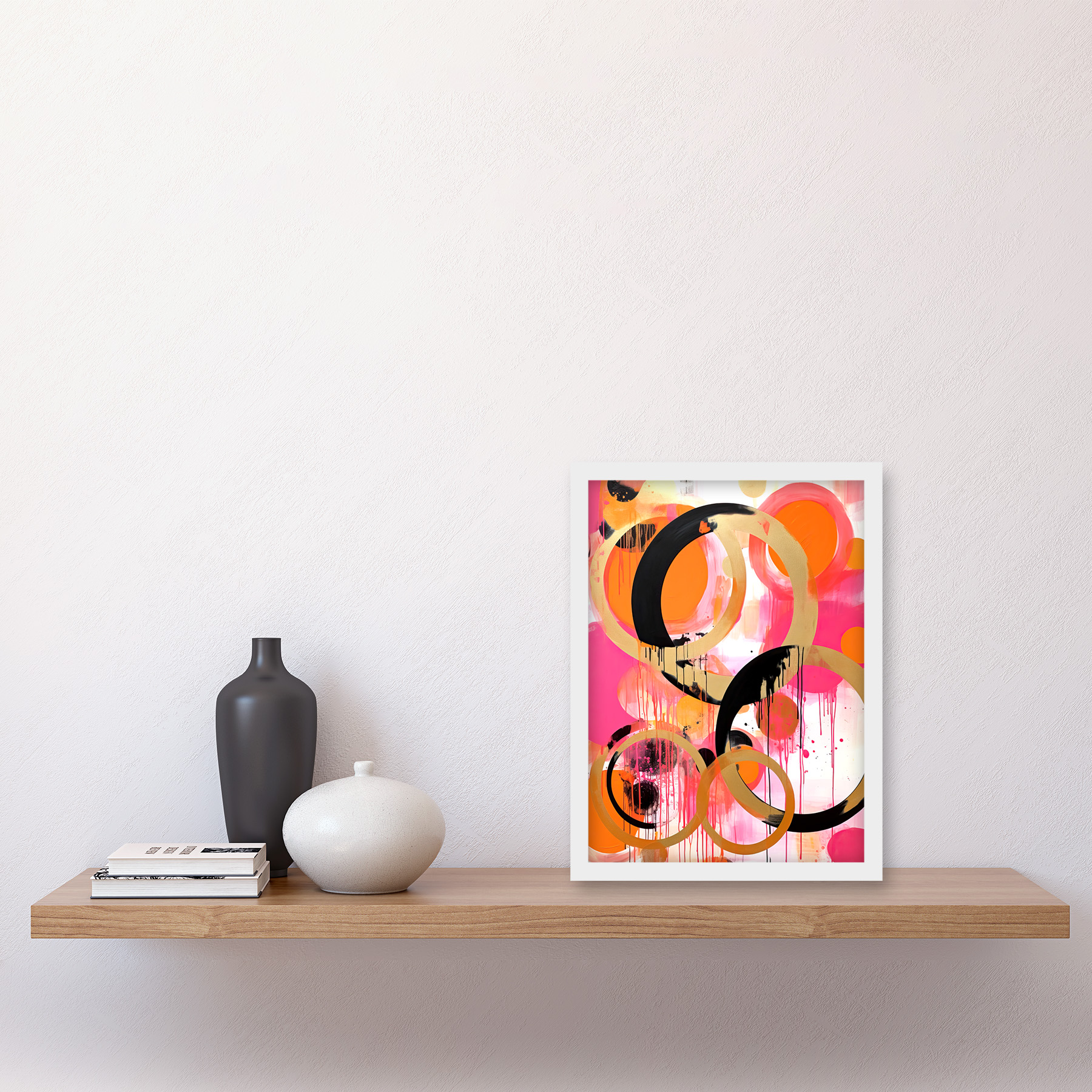 Abstrakte Kreise Gemälde hell geometrisch Tropffarbe gerahmt Wandkunstdruck A4 - Bild 27 von 31