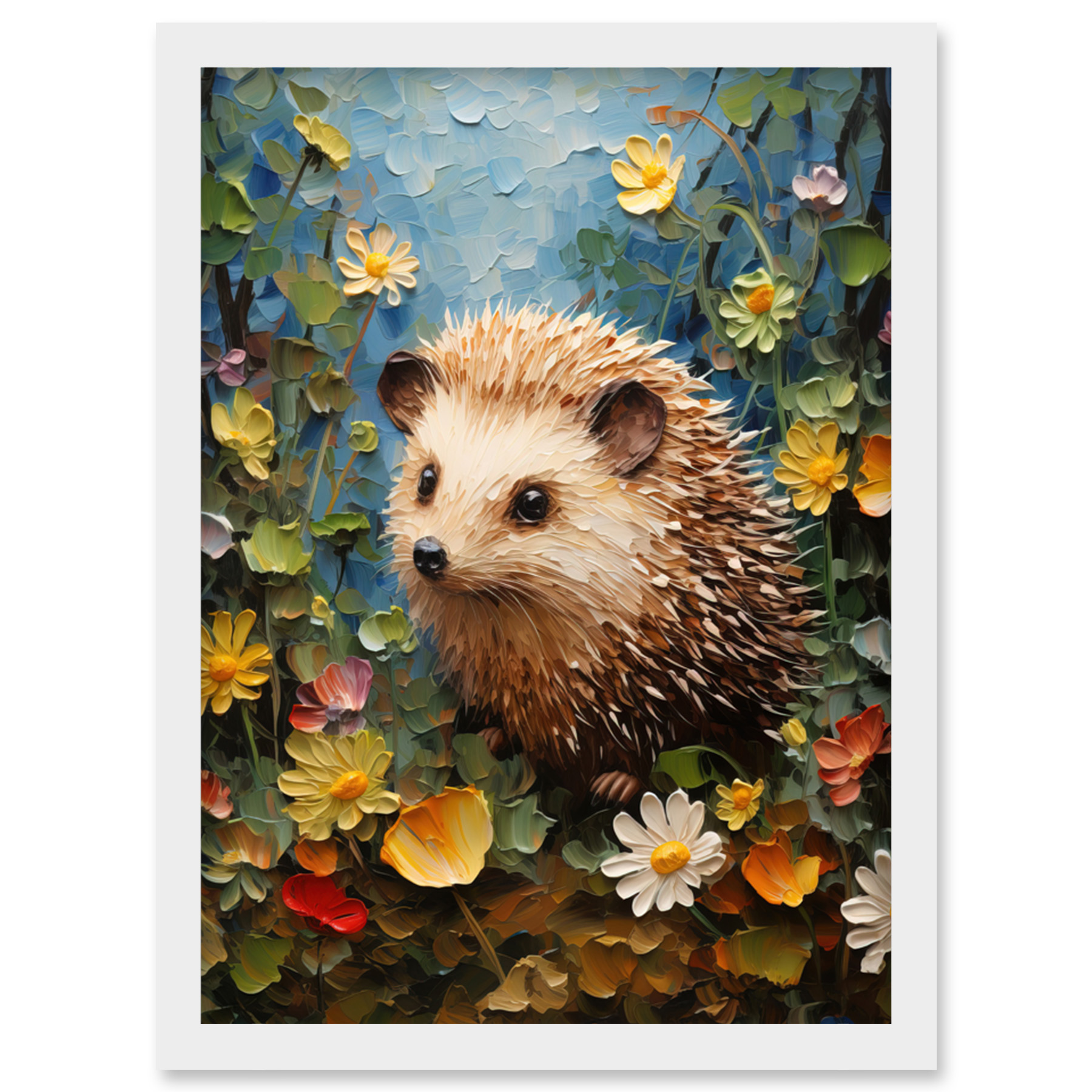 Hedgehog Wildflower Meadow Kids Bedroom Woodland Creature Framed Art Print A4