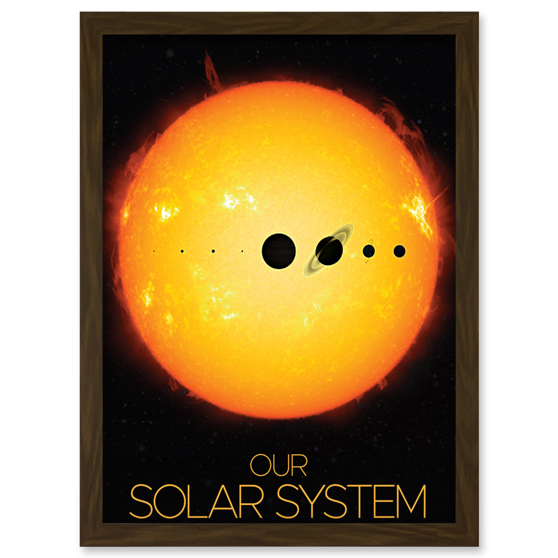 NASA Our Solar System Planets and Sun Size Comparison Dark Framed Art Print A4
