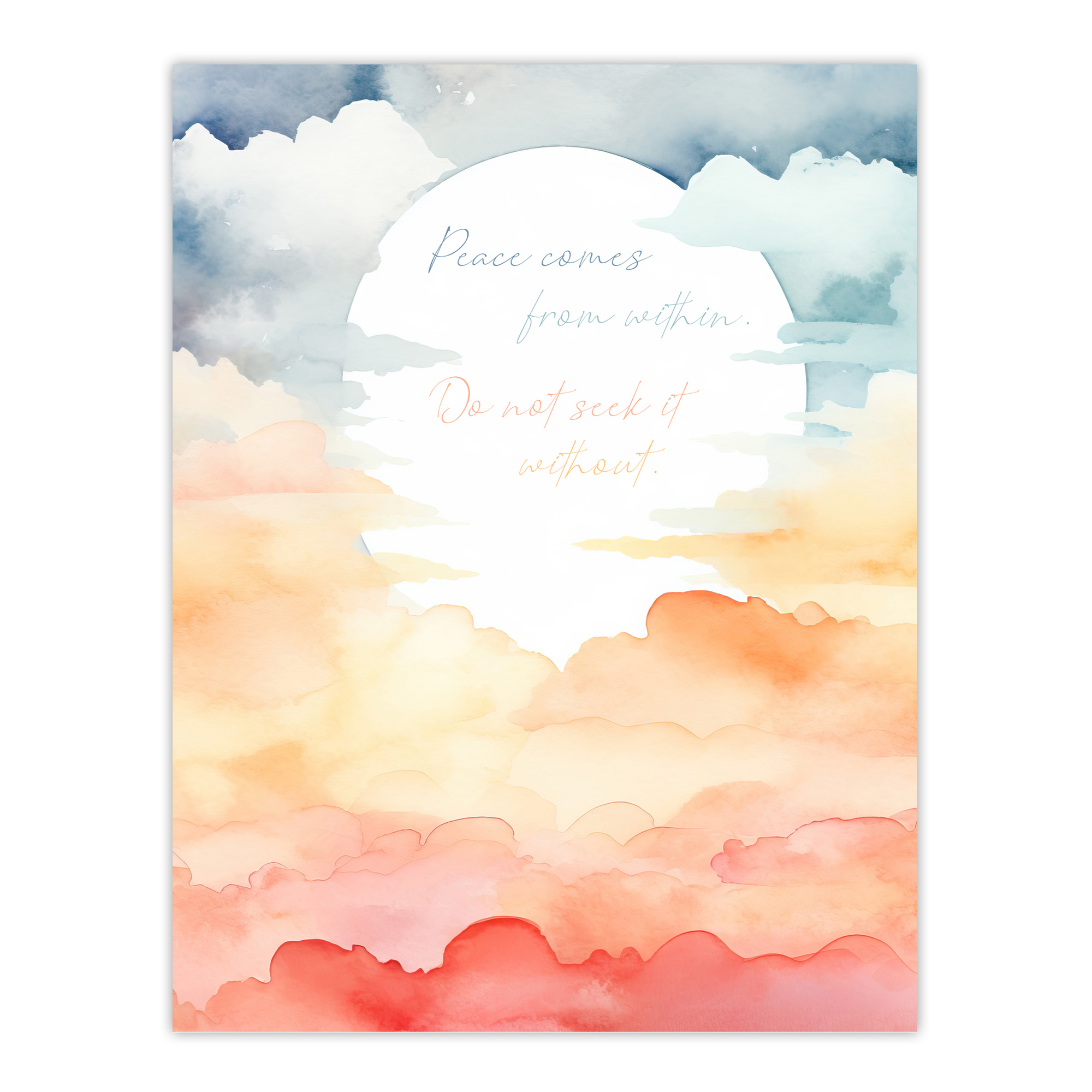 Peace Comes From Within Buddhist Mindfulness Sun Clouds Wall Art Poster Print