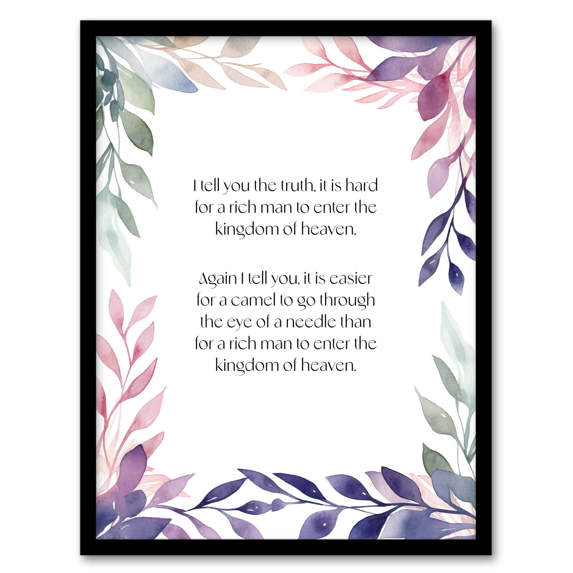 Matthew 19:24 Jesus Christ Christian Bible God Quote Violet Art Poster Print