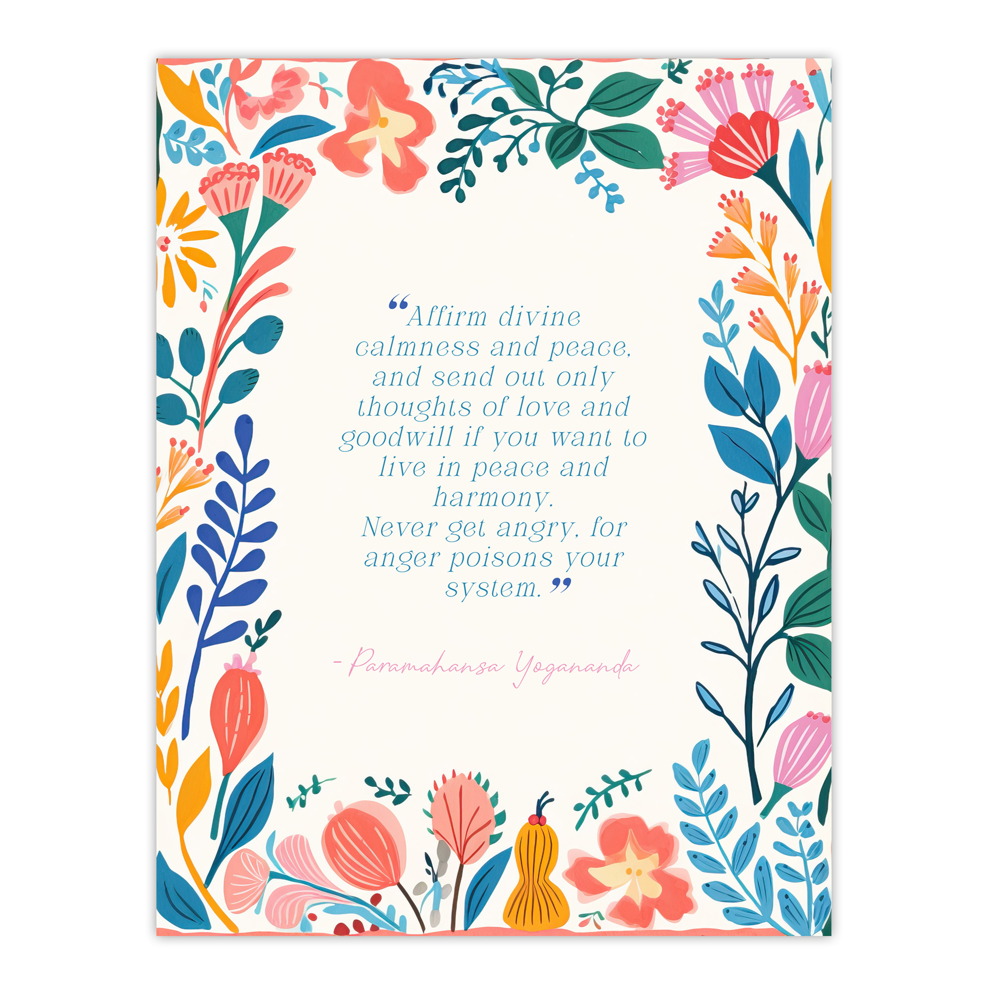 Hinduism Affirm Divine Calm Paramahansa Yogananda Quote Wall Art Poster Print