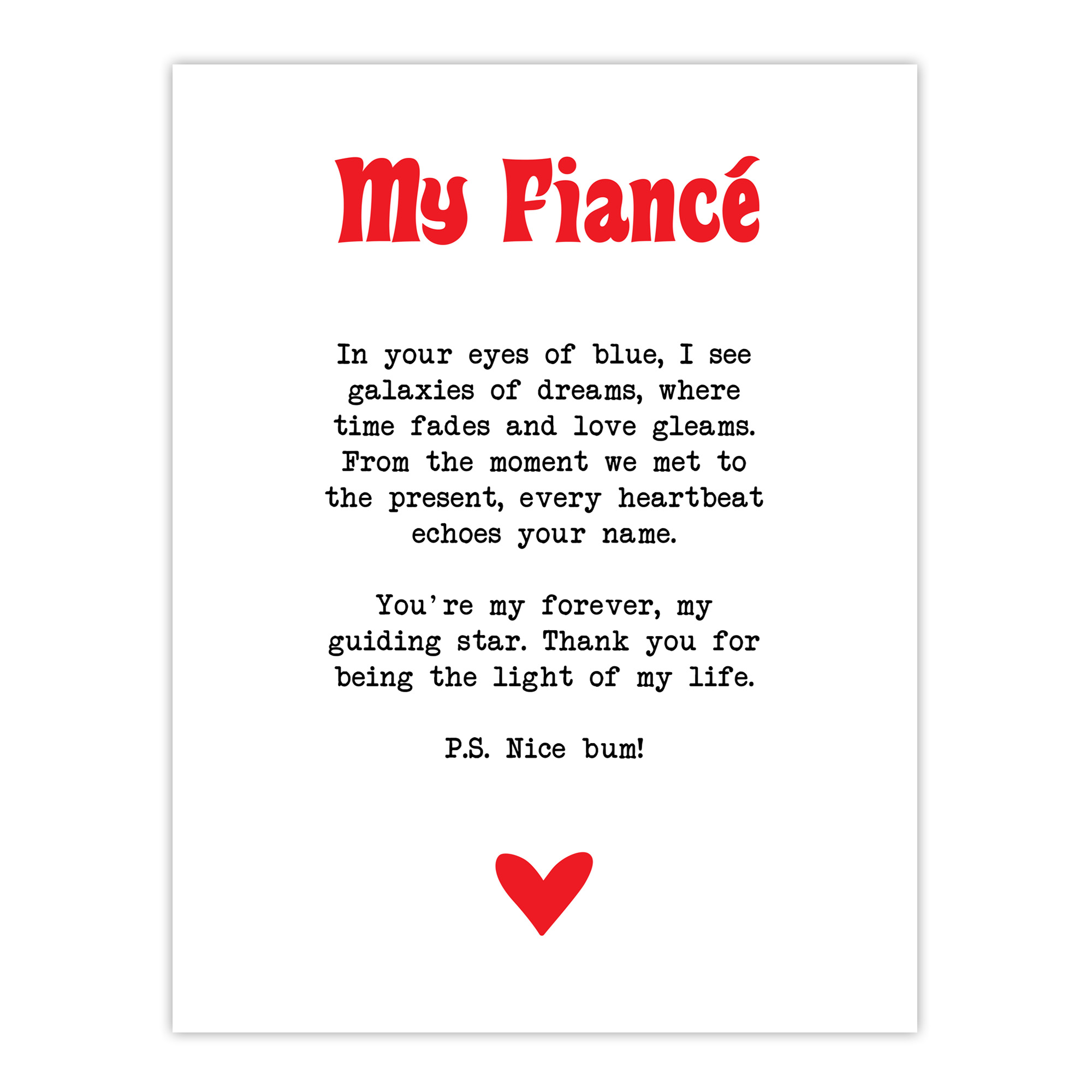 Love Poem Blue Eyes Fiancé Romantic Poetry Fun Wall Art Poster Print