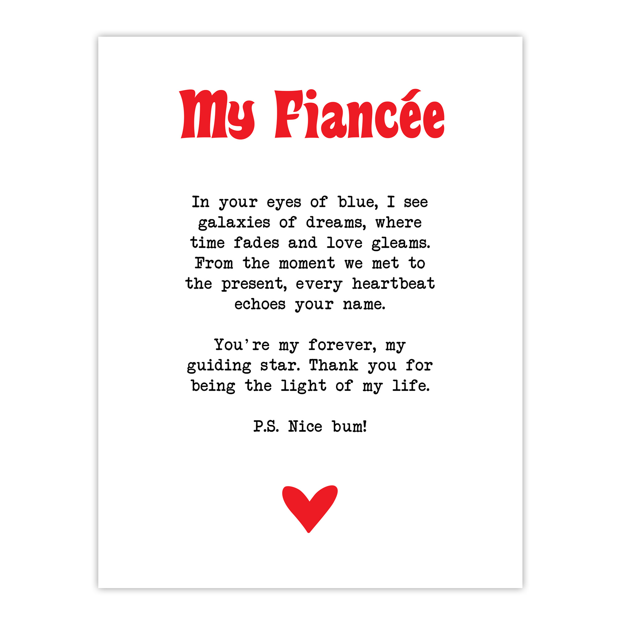Love Poem Blue Eyes Fiancée Romantic Poetry Fun Wall Art Poster Print