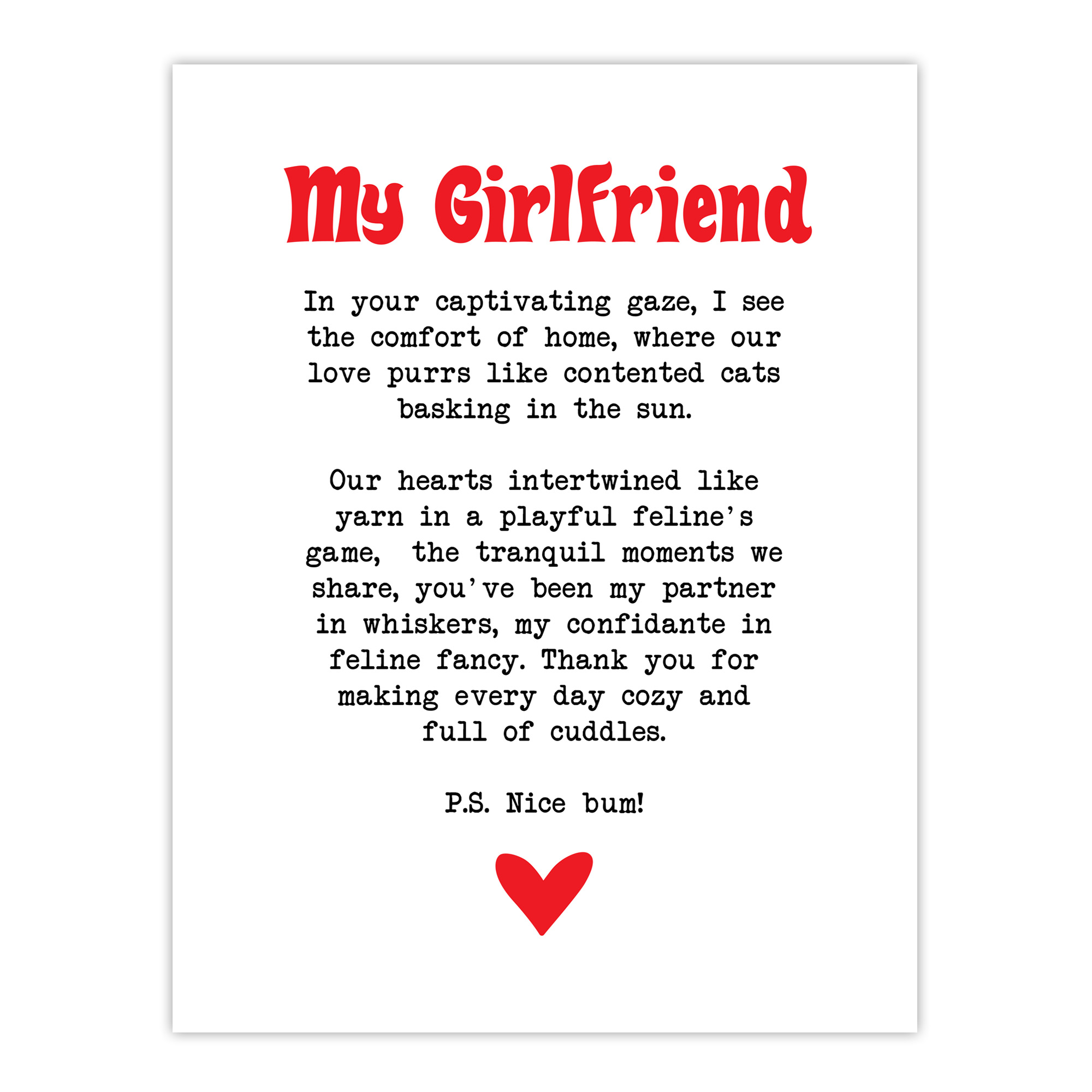 Love Poem Cat Lover Girlfriend Romantic Poetry Wall Art Poster Print