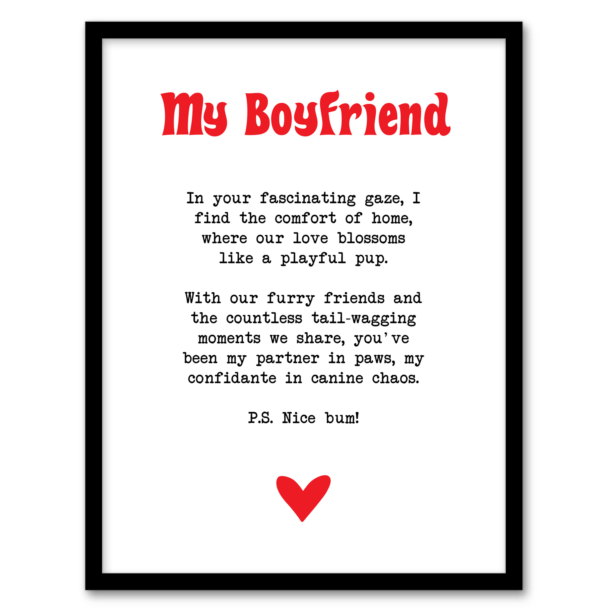 Love Poem Dog Lover Boyfriend Romantic Poetry Fun Wall Art Poster Print