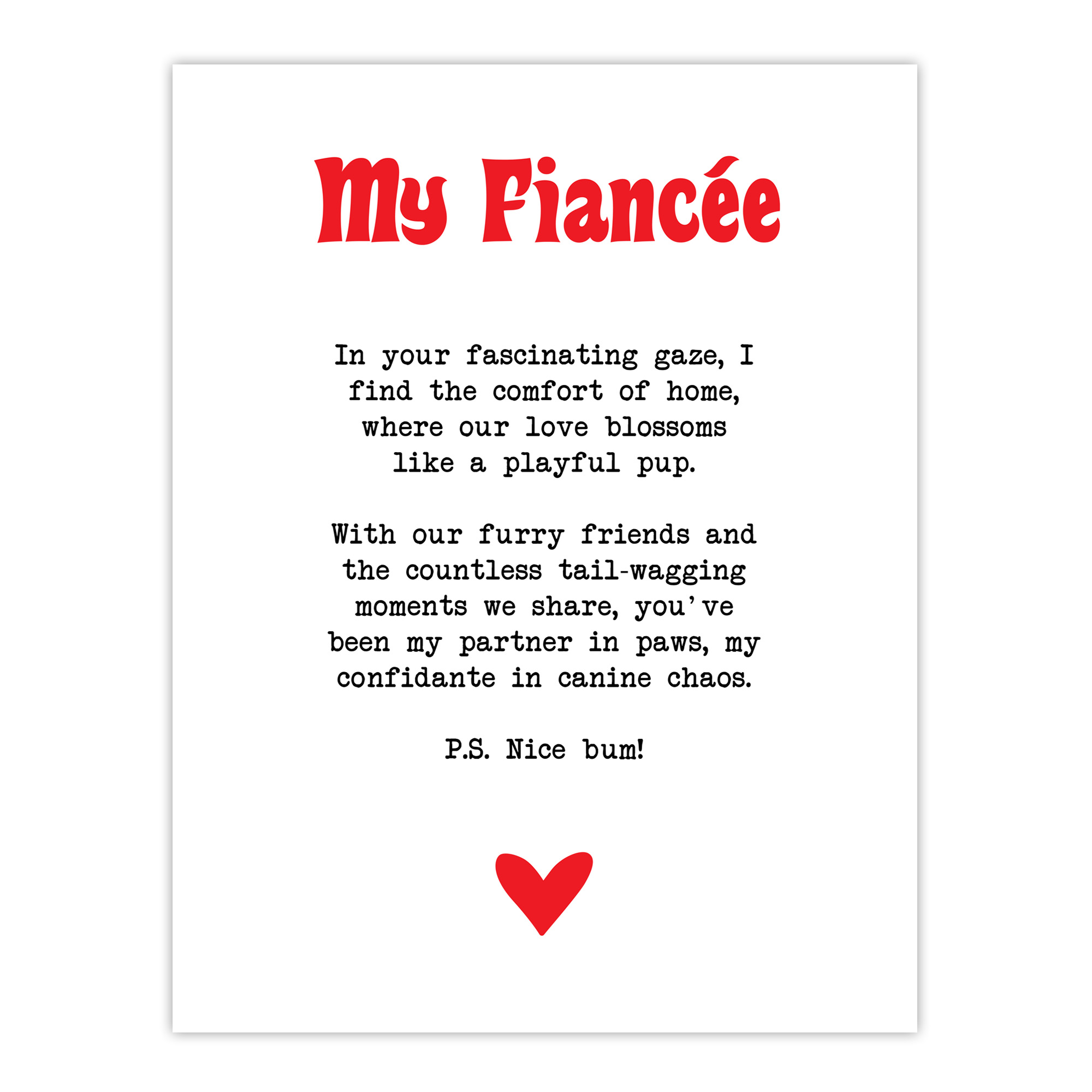 Love Poem Dog Lover Fiancée Romantic Poetry Fun Wall Art Poster Print