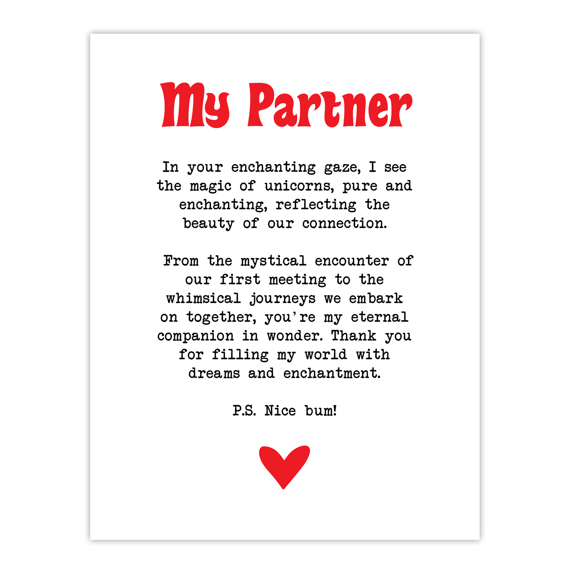 Love Poem Unicorn Magic Partner Romantic Poetry Wall Art Poster Print