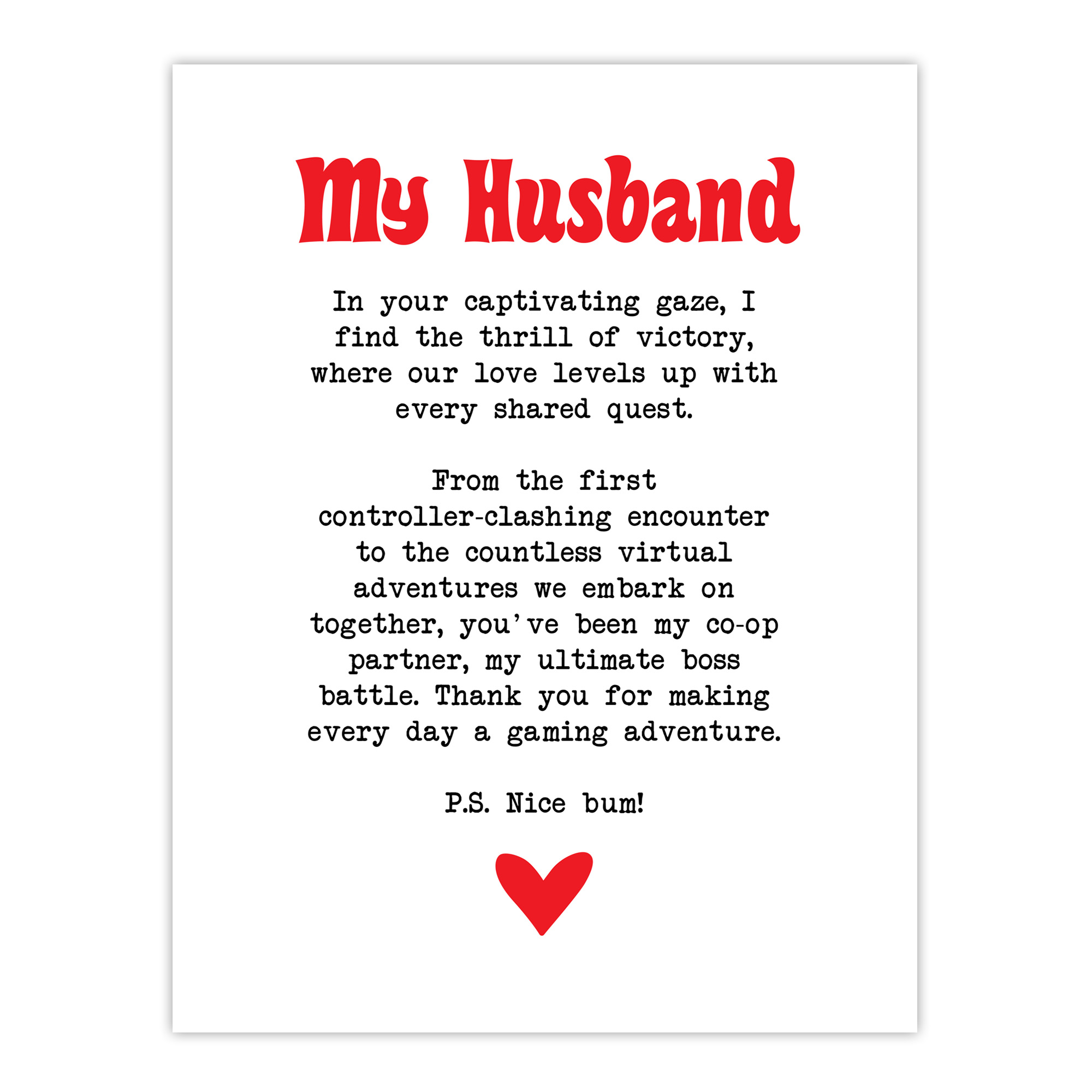 Love Poem Gamer Nerd Husband Romantic Poetry Fun Wall Art Poster Print