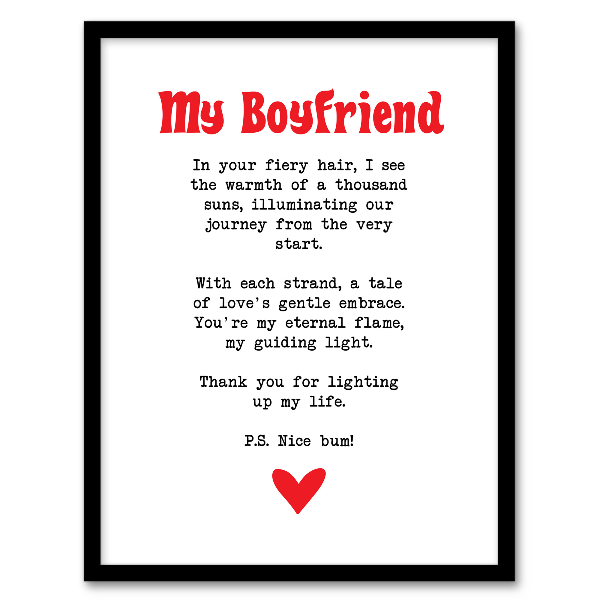 Love Poem Ginger Boyfriend Romantic Funny Wall Art Poster Print
