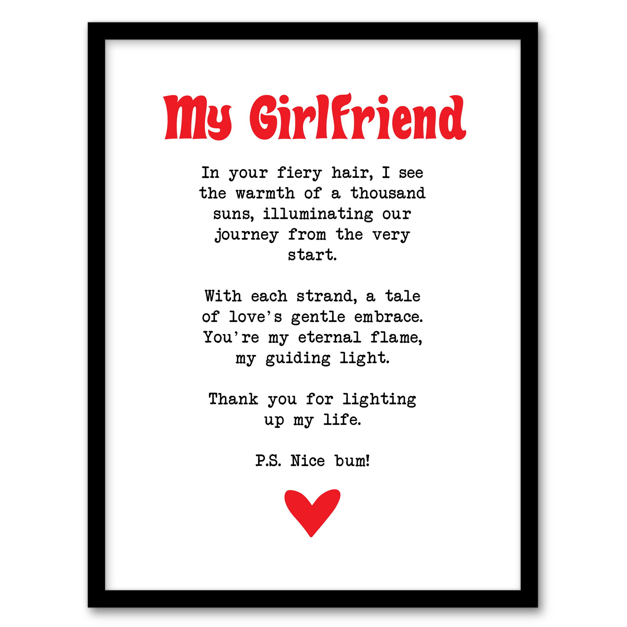 Love Poem Ginger Girlfriend Romantic Funny Wall Art Poster Print
