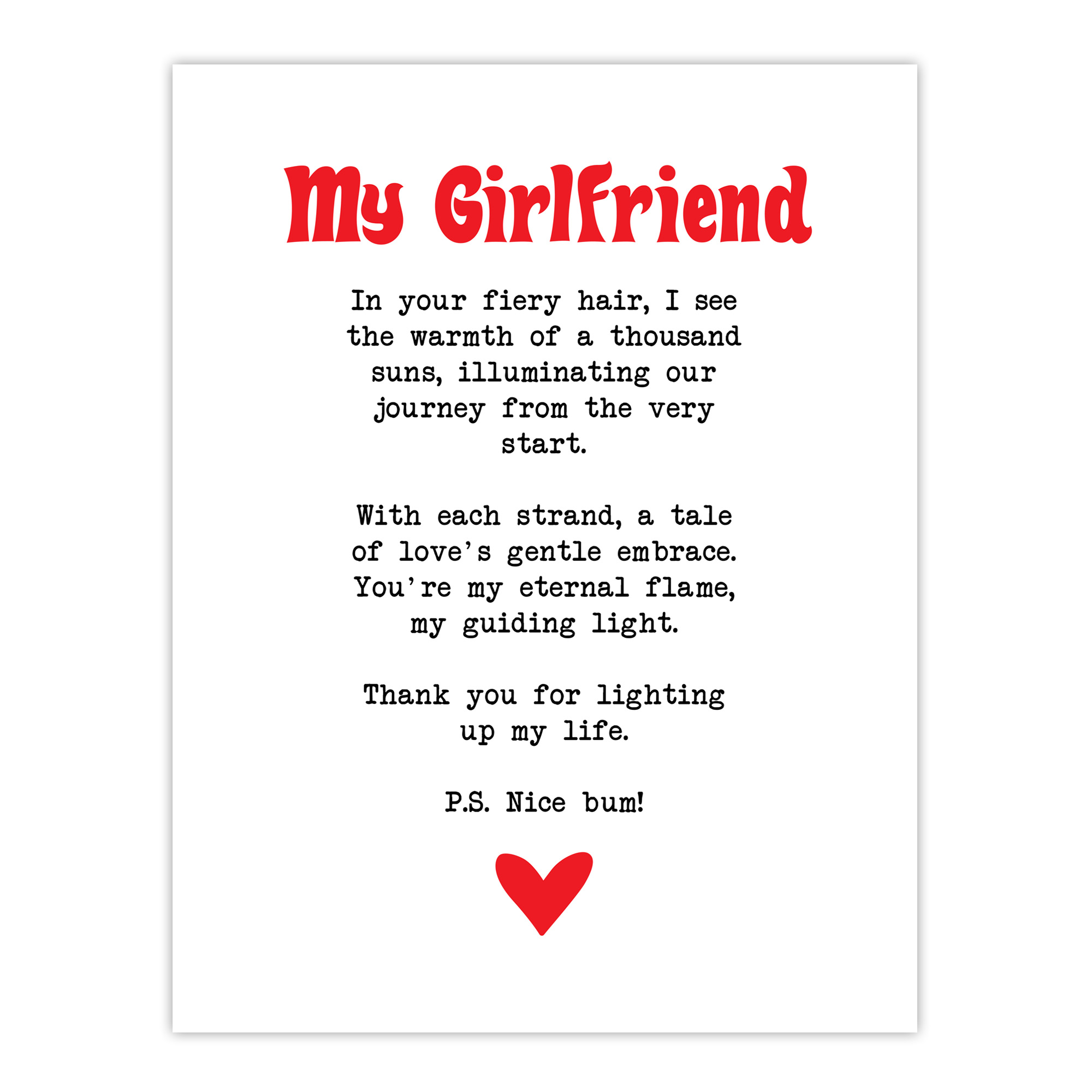 Love Poem Ginger Girlfriend Romantic Funny Wall Art Poster Print