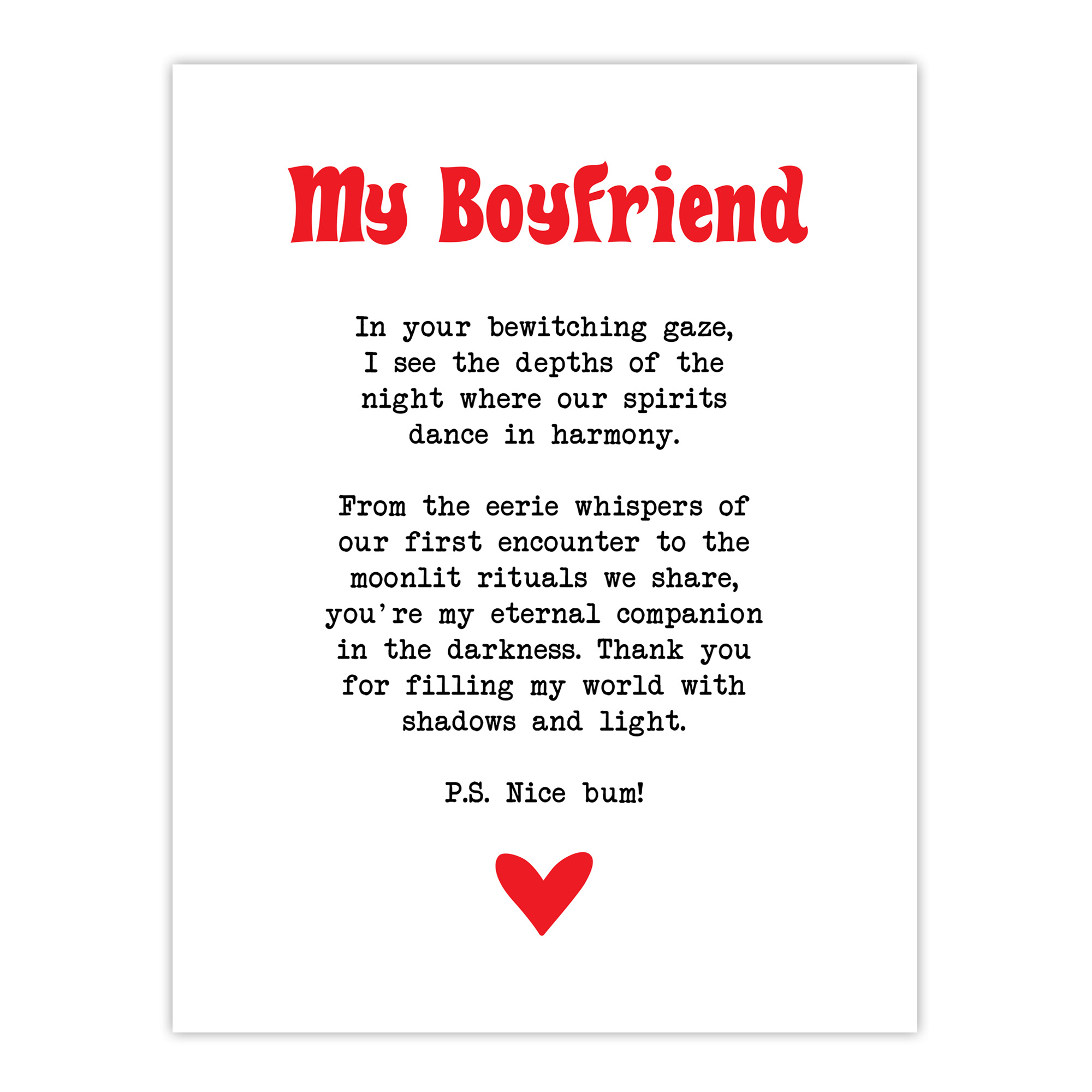 Love Poem Goth Boyfriend Romantic Poetry Fun Wall Art Poster Print