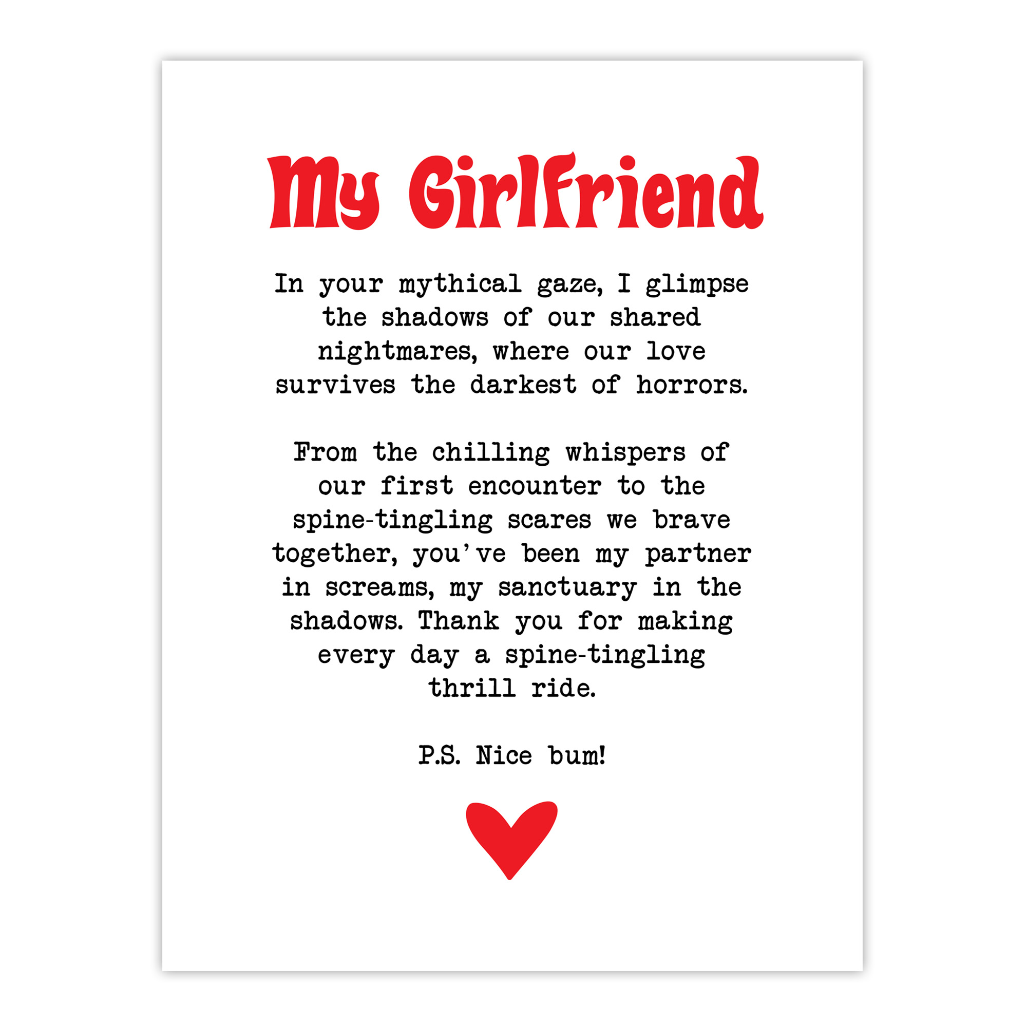 Love Poem Horror Fan Girlfriend Romantic Poetry Wall Art Poster Print