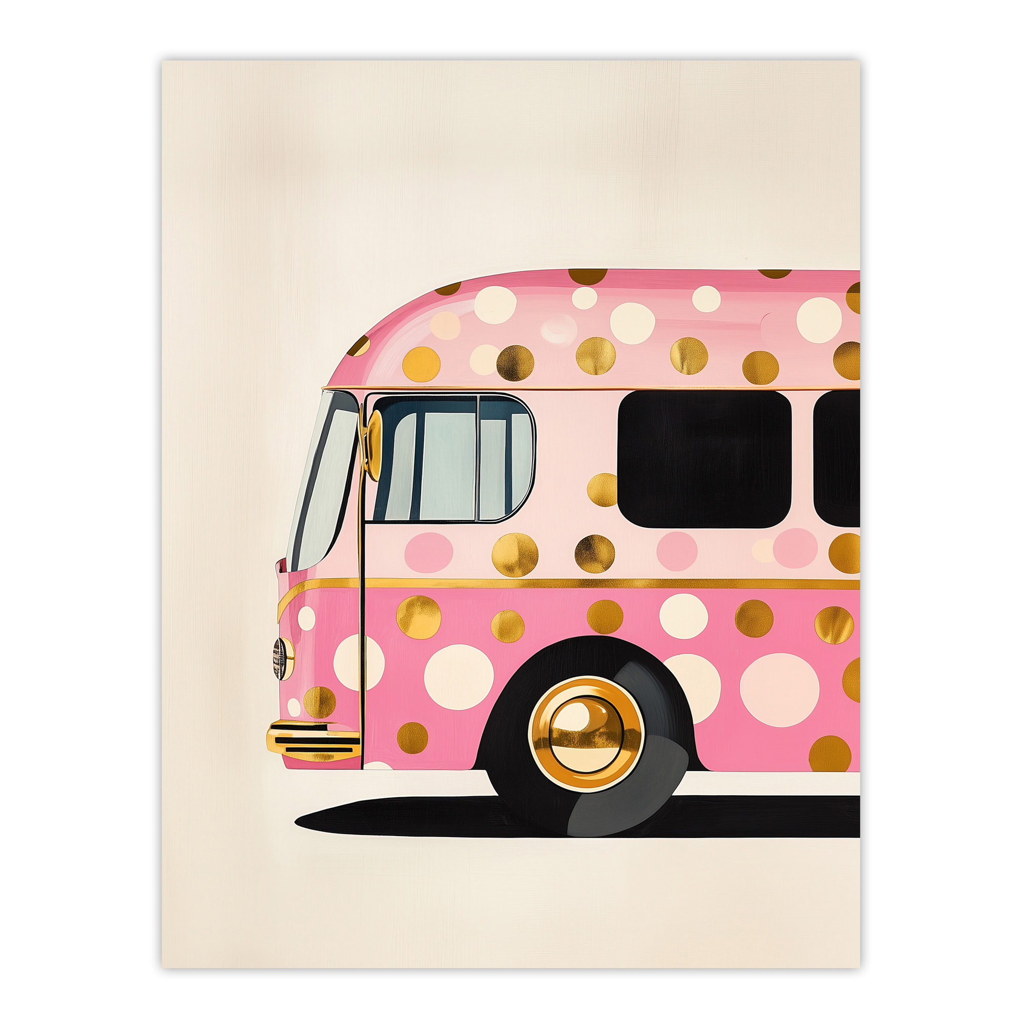 Pink Glamour Party Bus Gold Polka Dot Modern Wall Art Poster Print