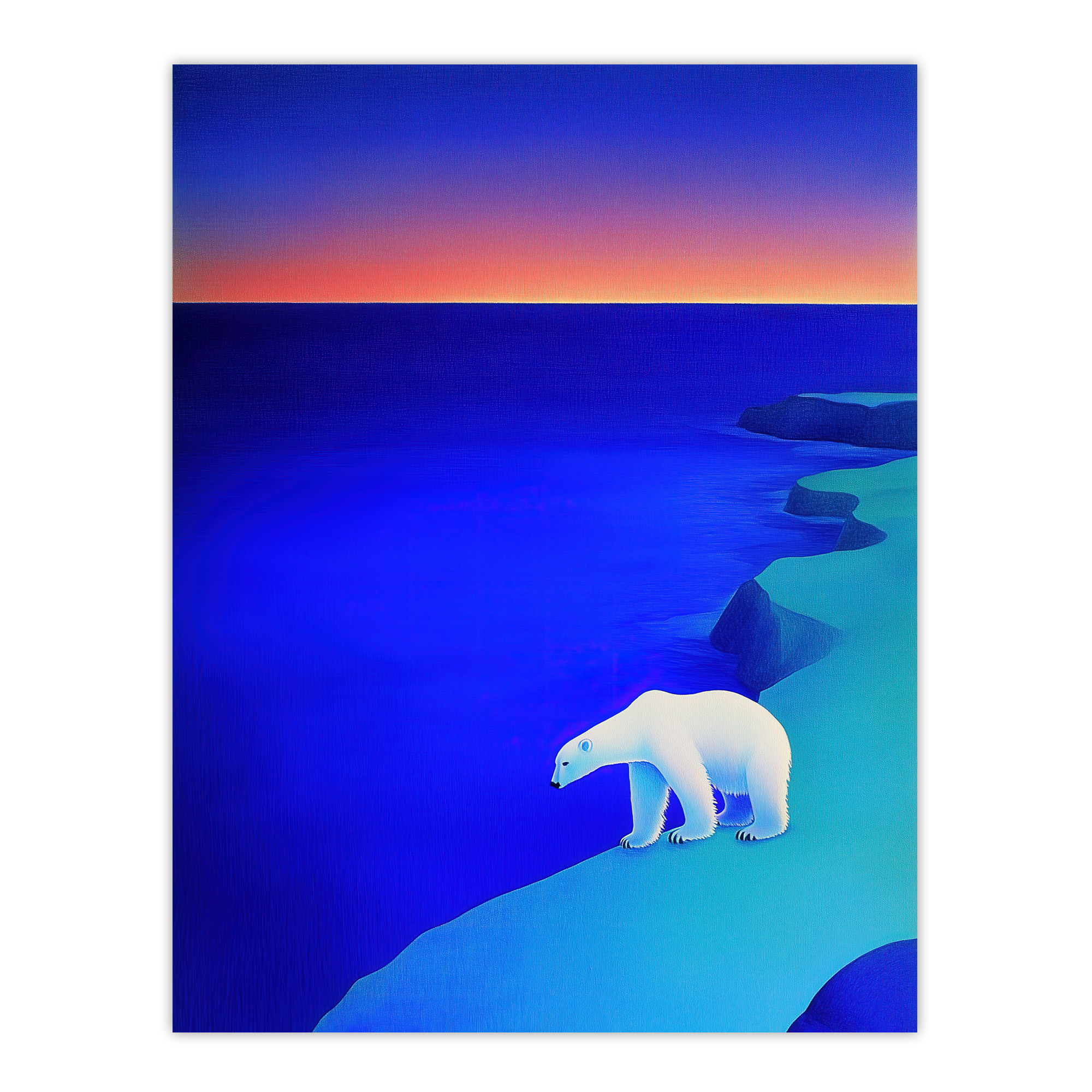 Polar Bear Sunset Sky Alaska Ice Landscape Wall Art Poster Print