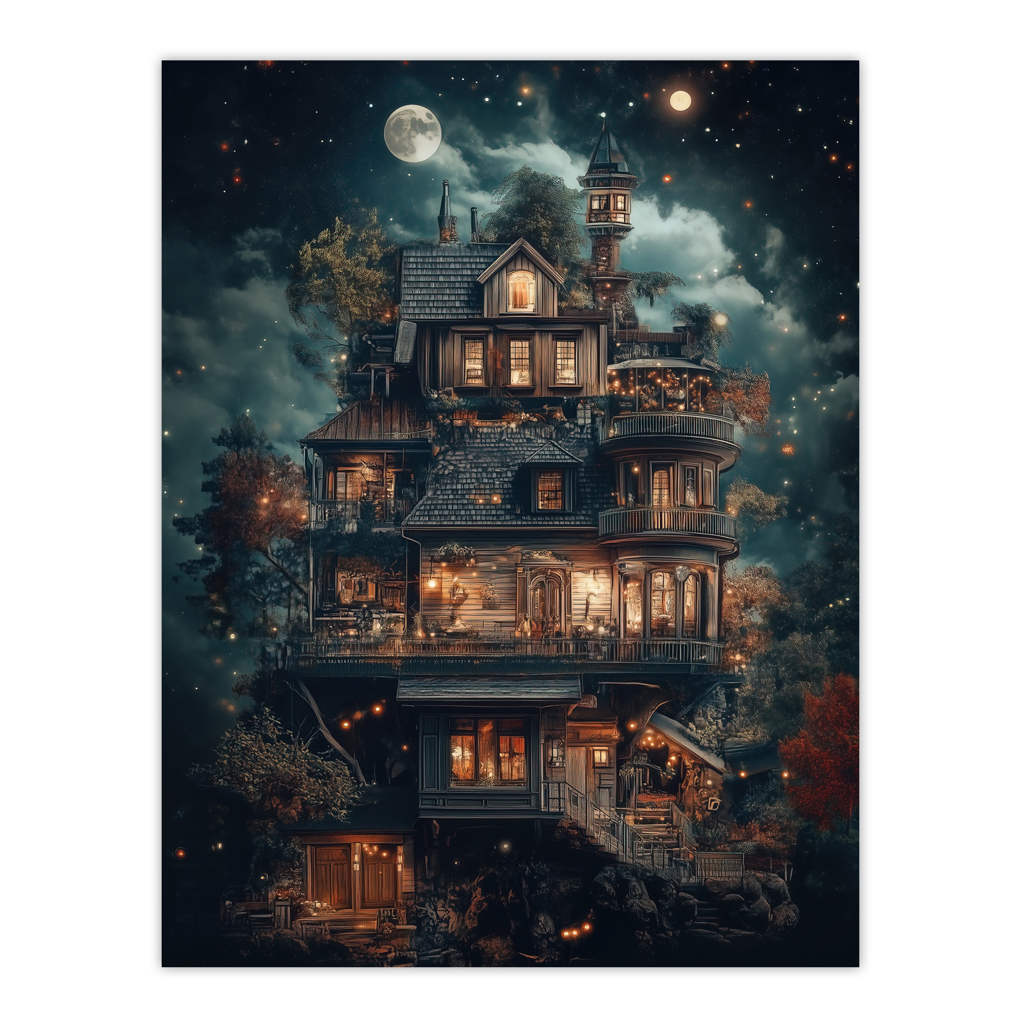 The Burrow Witch Home at Night Conceptual Art Wall Art Poster Print