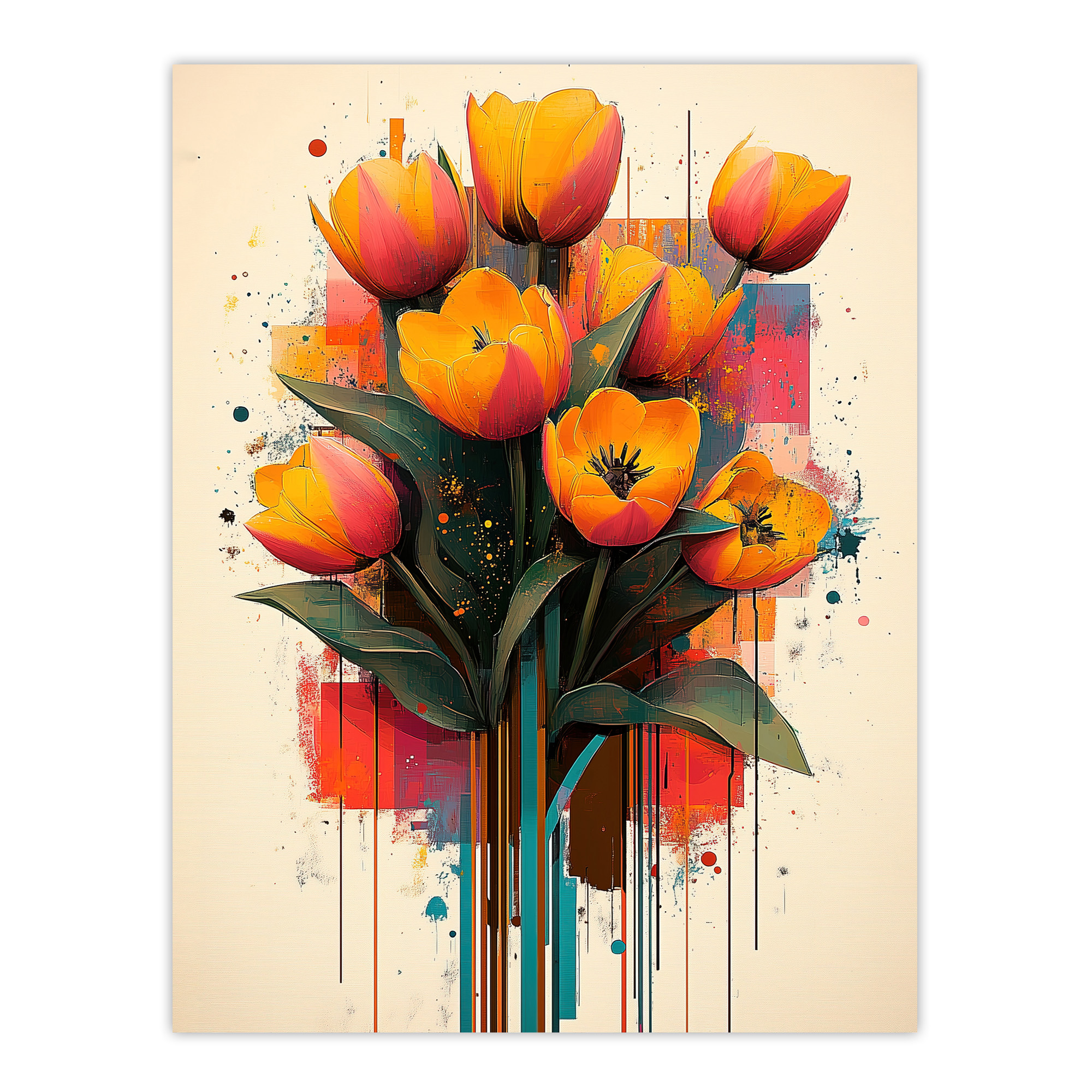 Tulip Bouquet Modern Floral Abstract Painting Wall Art Poster Print
