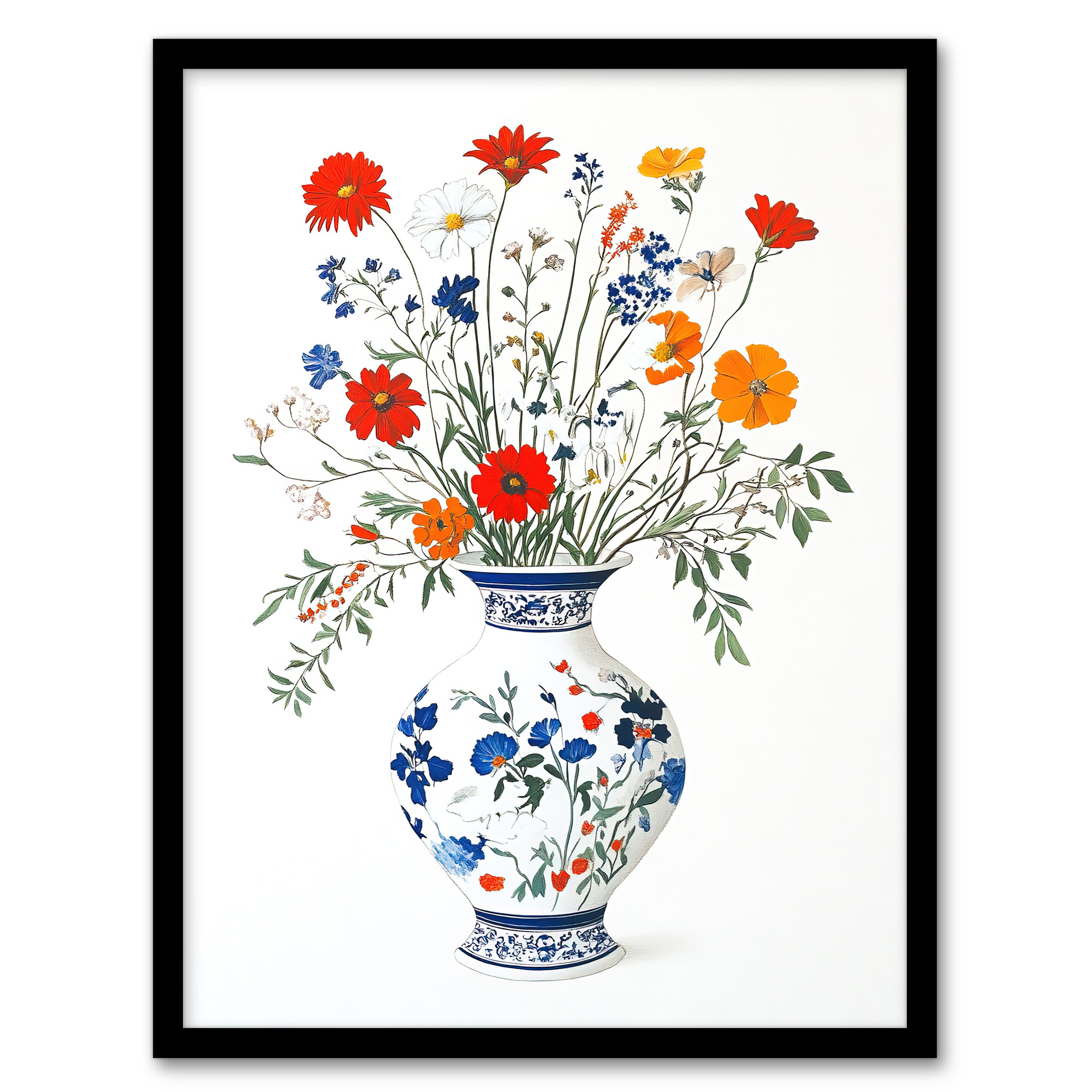 Colourful Wildflower Bouquet Floral Pattern Vase Wall Art Poster Print