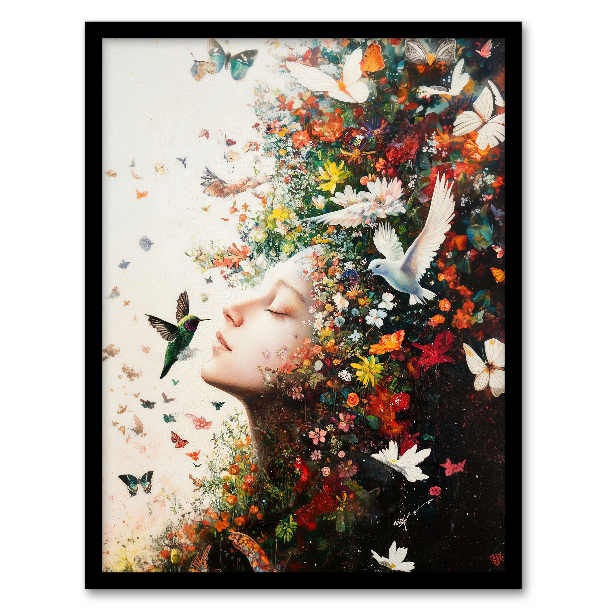 Mother Nature Birds Butterflies Colourful Flowers Wall Art Poster Print