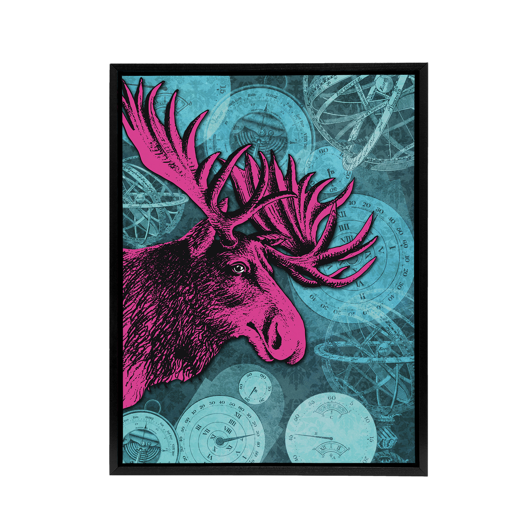 Moose Clocks Steampunk Framed Canvas Wall Art Print
