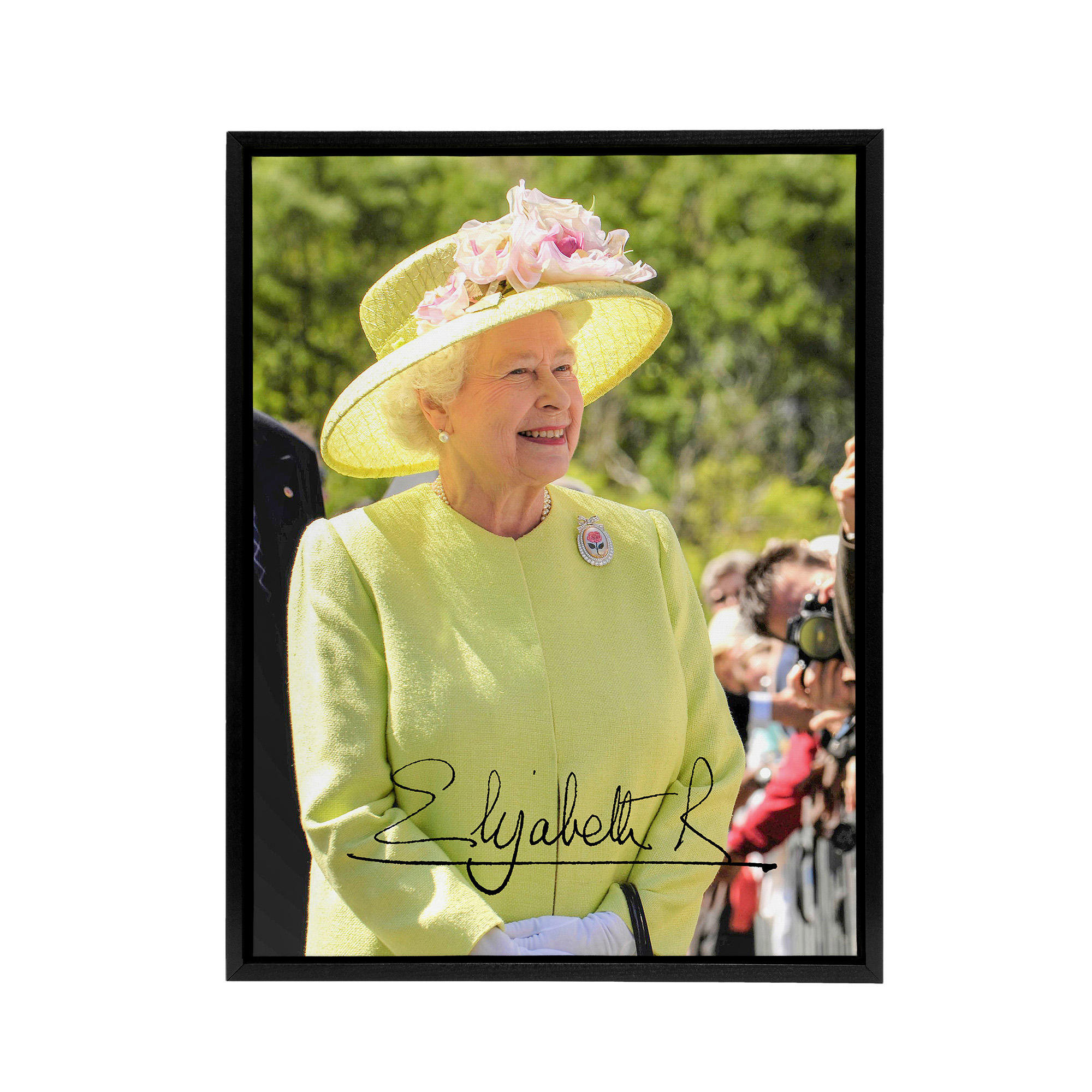 Queen Elizabeth II Signature Framed Canvas Wall Art Print