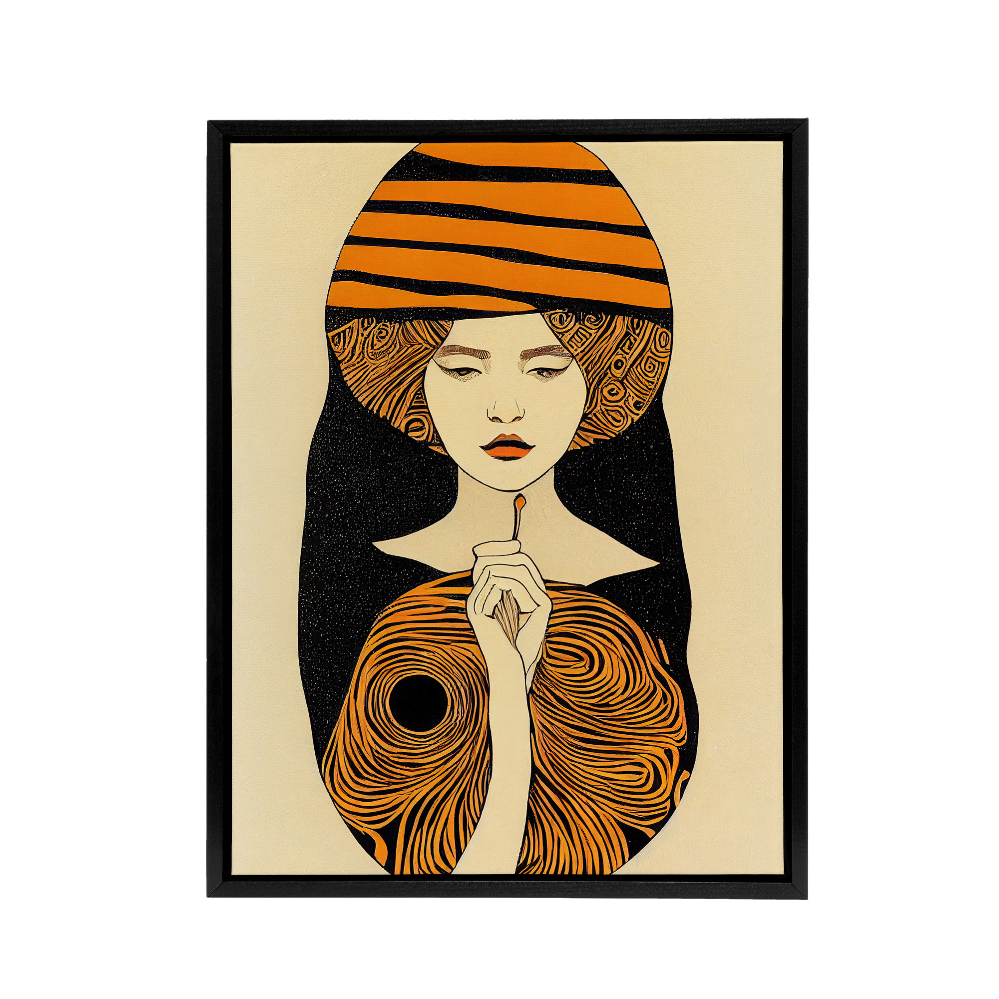 Woman Portrait Mid Century Modern Framed Canvas Wall Art Print