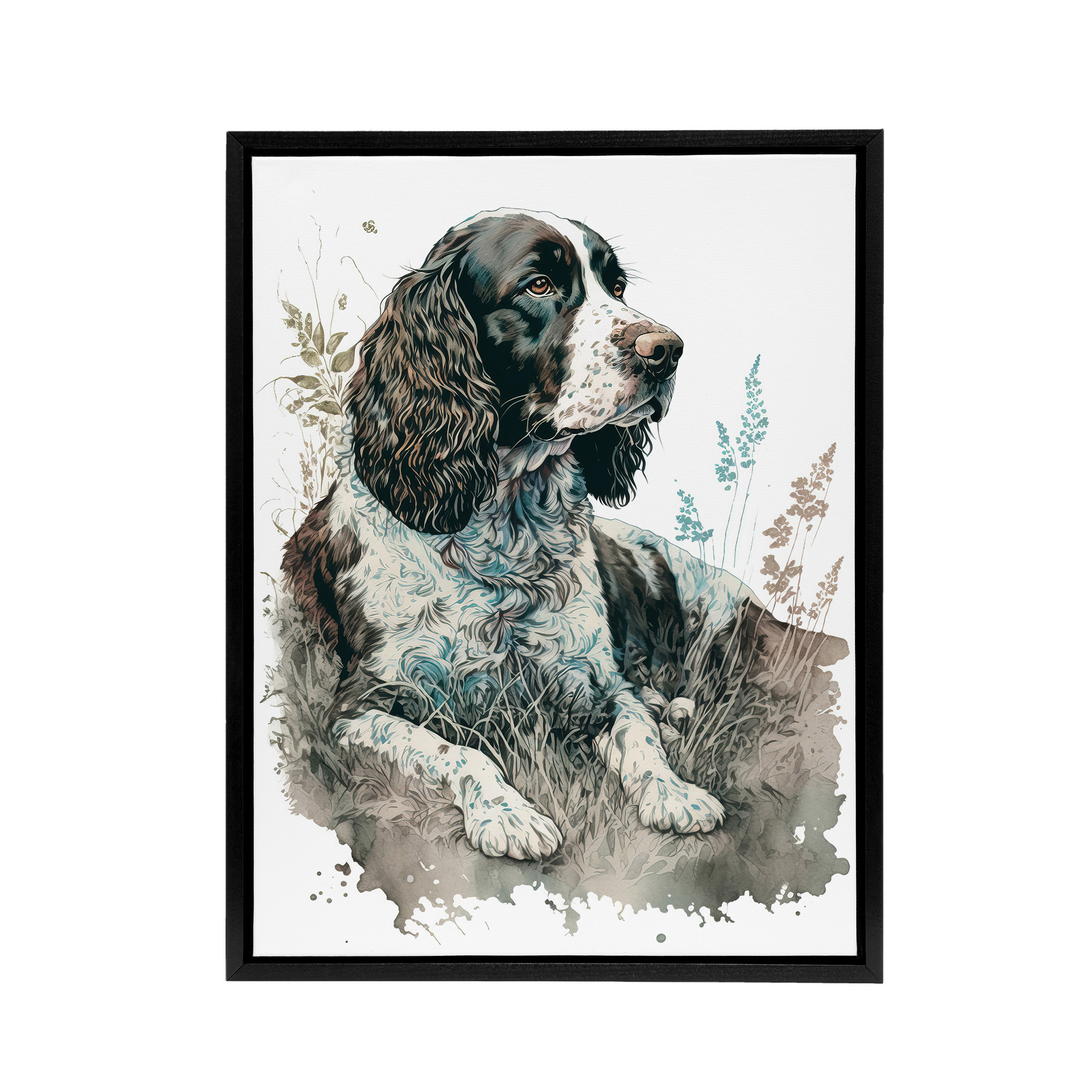 Watercolour English Springer Spaniel Dog Framed Canvas Wall Art Print